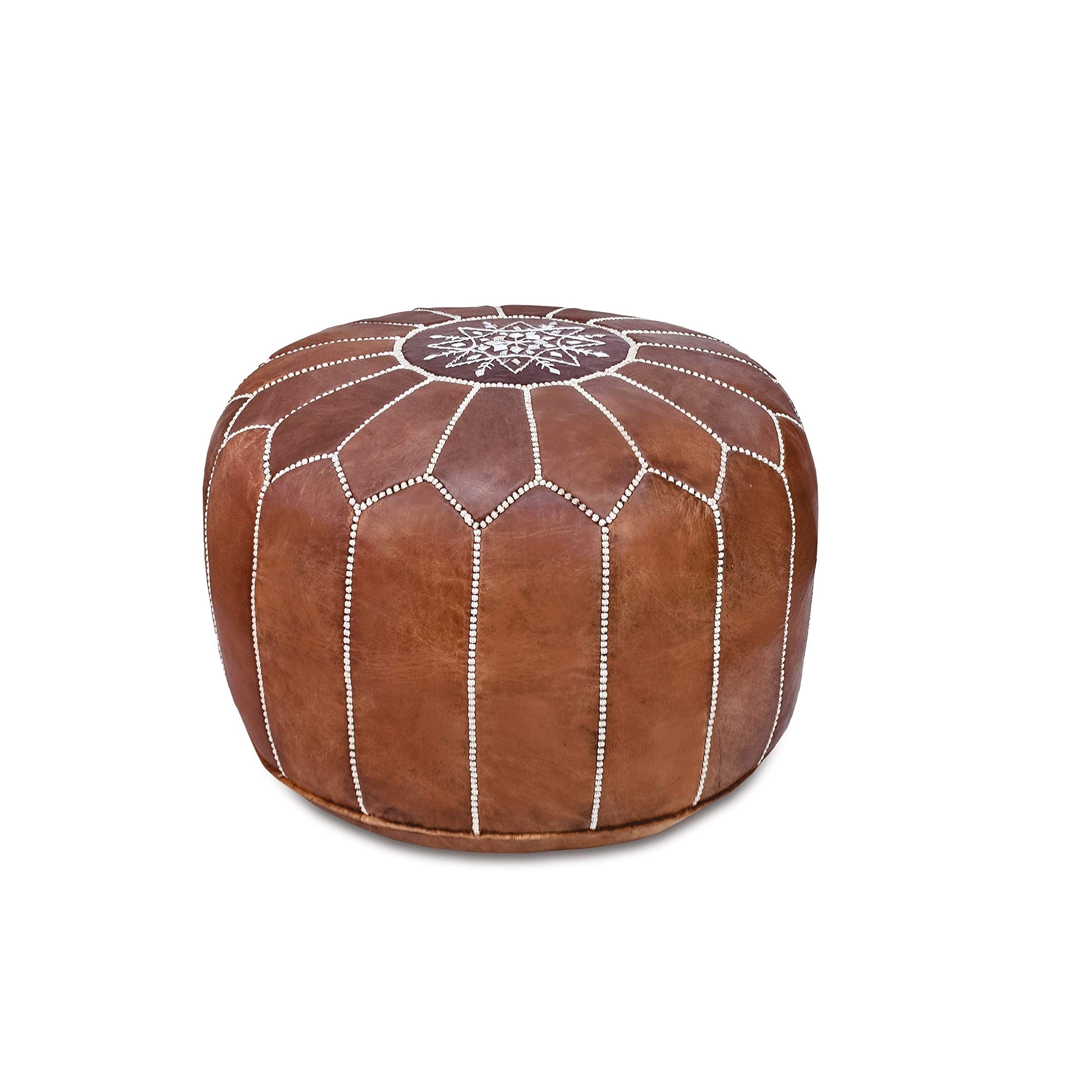 Handmade Leather Moroccan Pouf Ottoman