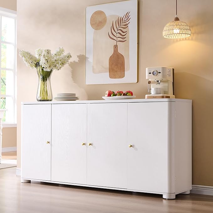 66" Curved Buffet Cabinet with 4 Doors and Shelves