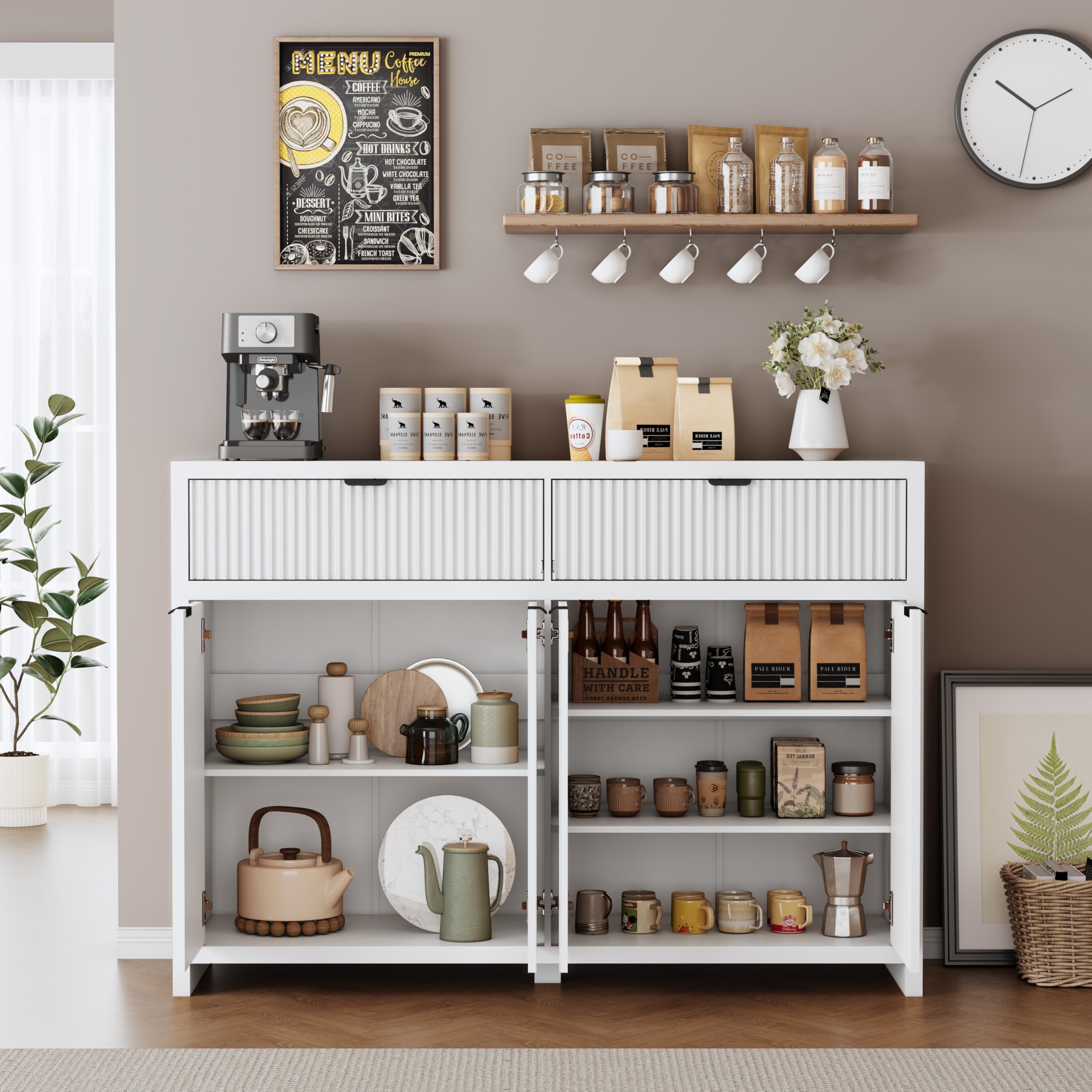 Fluted Sideboard Buffet Cabinet with Storage Drawers