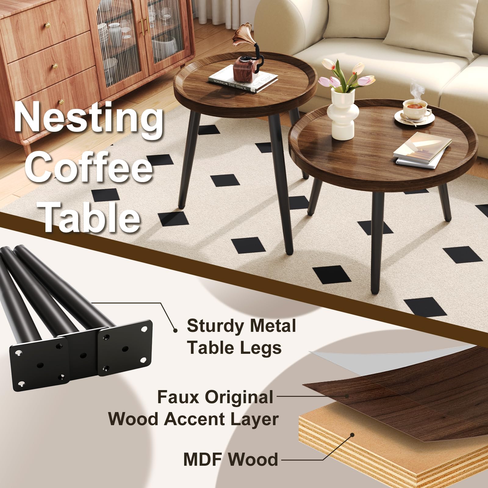 Round Nesting Coffee Table Set of 2