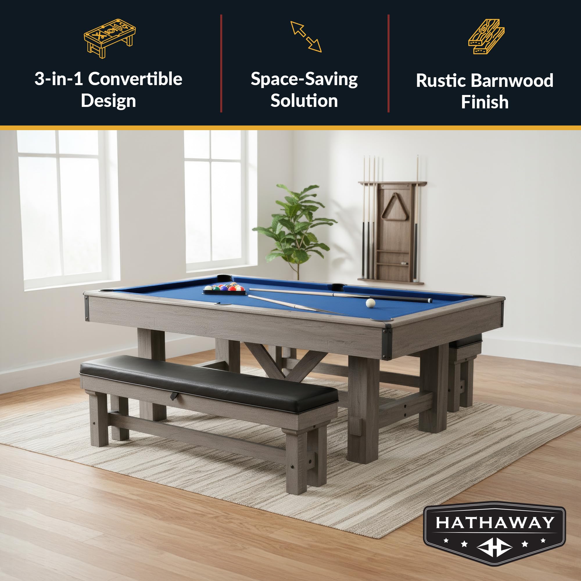 7-Foot 3-in-1 Pool Table with Benches