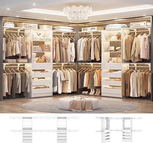Closet System with Drawers and Hanging Rods