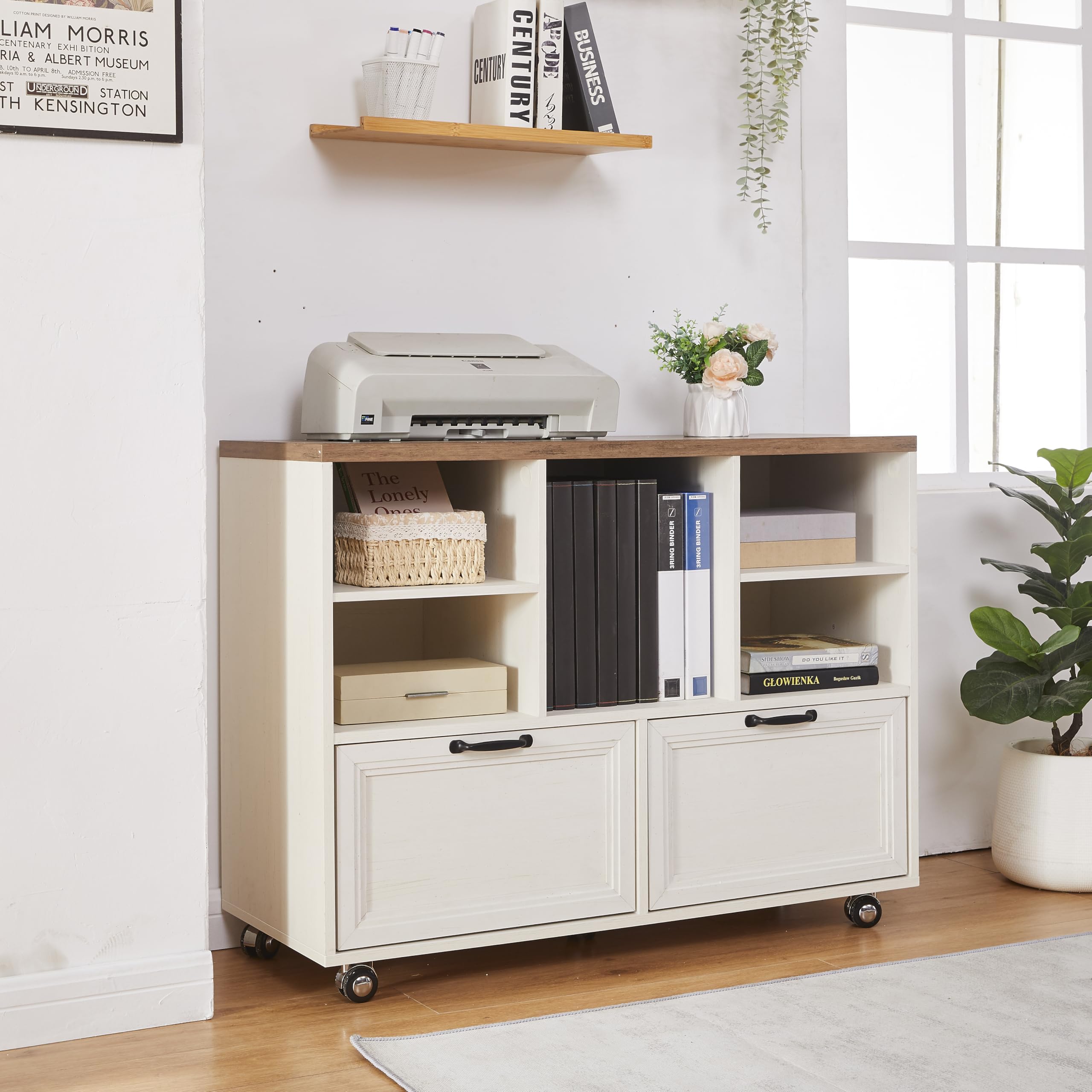 Farmhouse Wood File Cabinet with Wheels