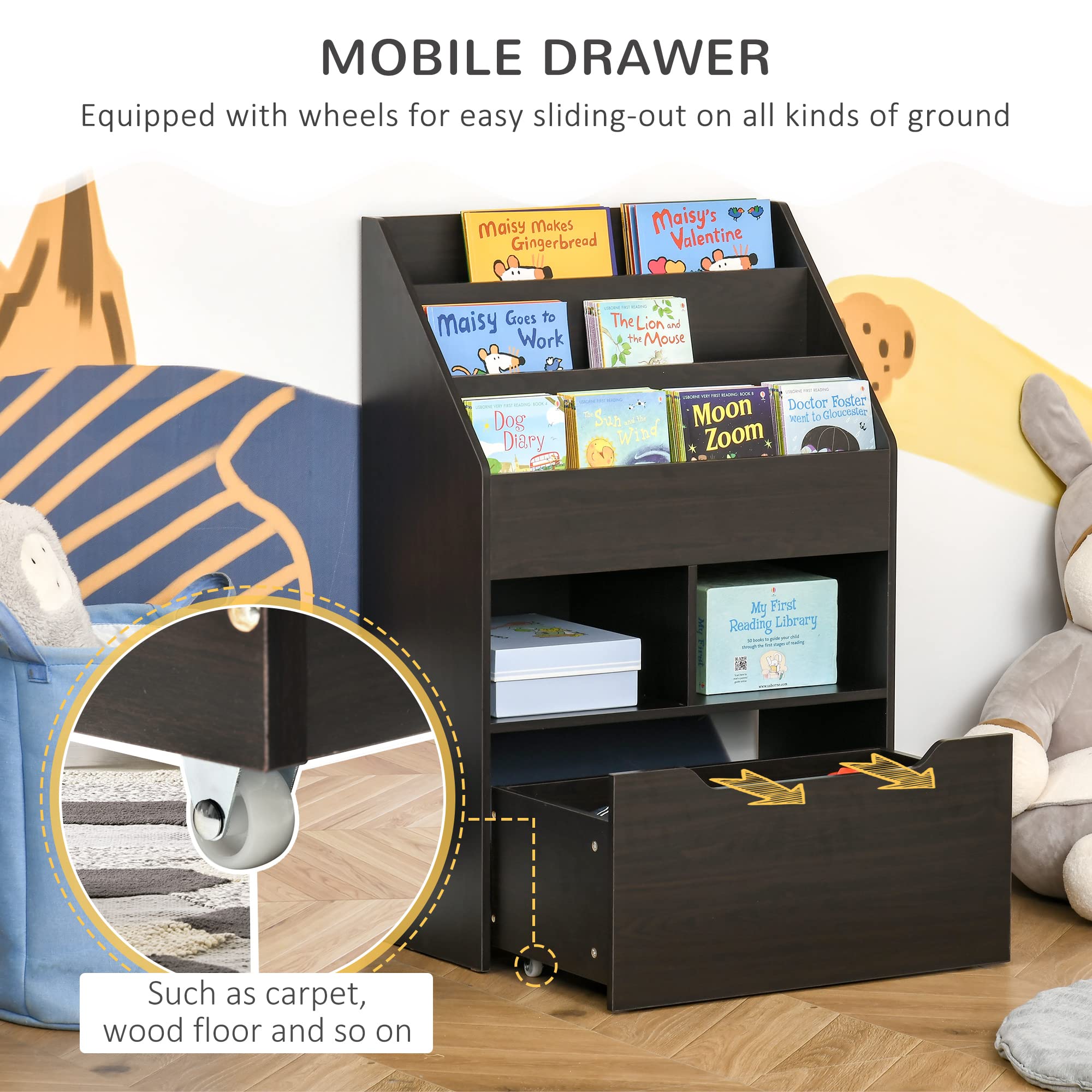 Kids Multi-Shelf Bookcase with Storage Drawer