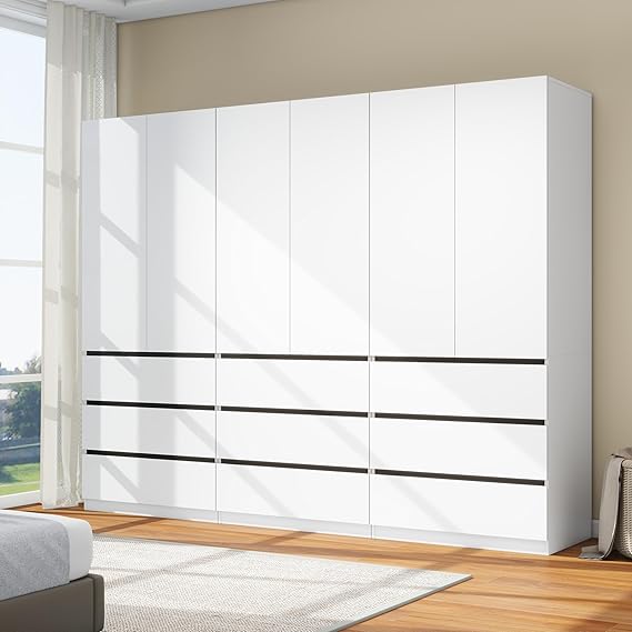 White Bedroom Armoire with 6 Drawers and 4 Doors