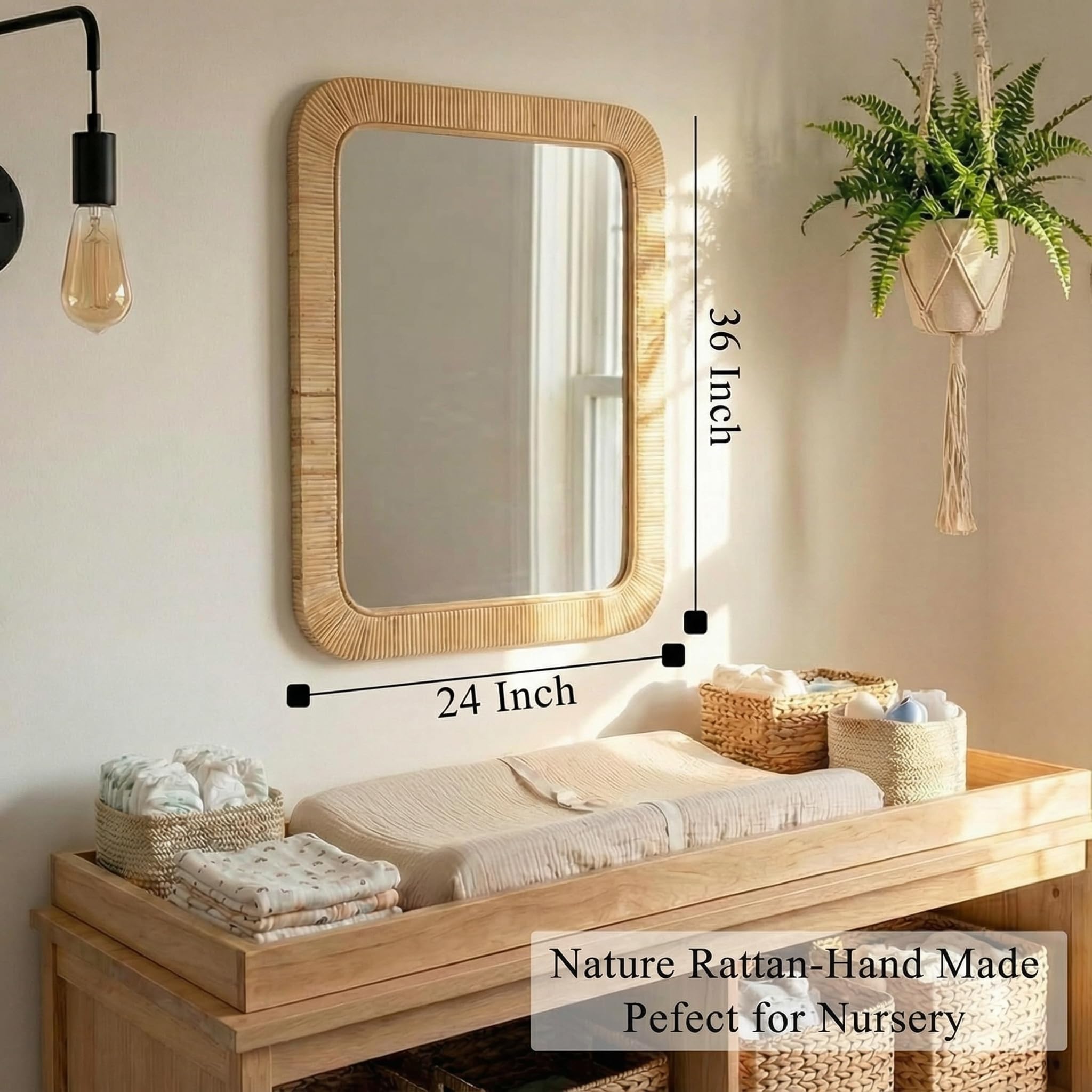 Rattan Rectangular Mirror 24x36