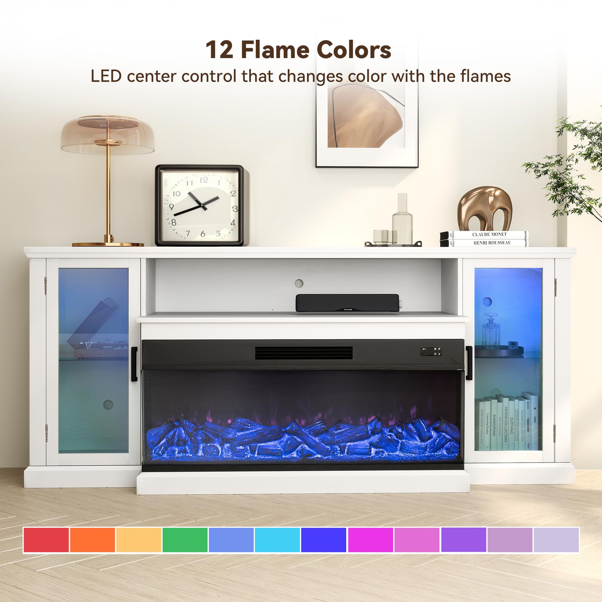 72.8" 3-Sided Electric Fireplace TV Stand with Storage