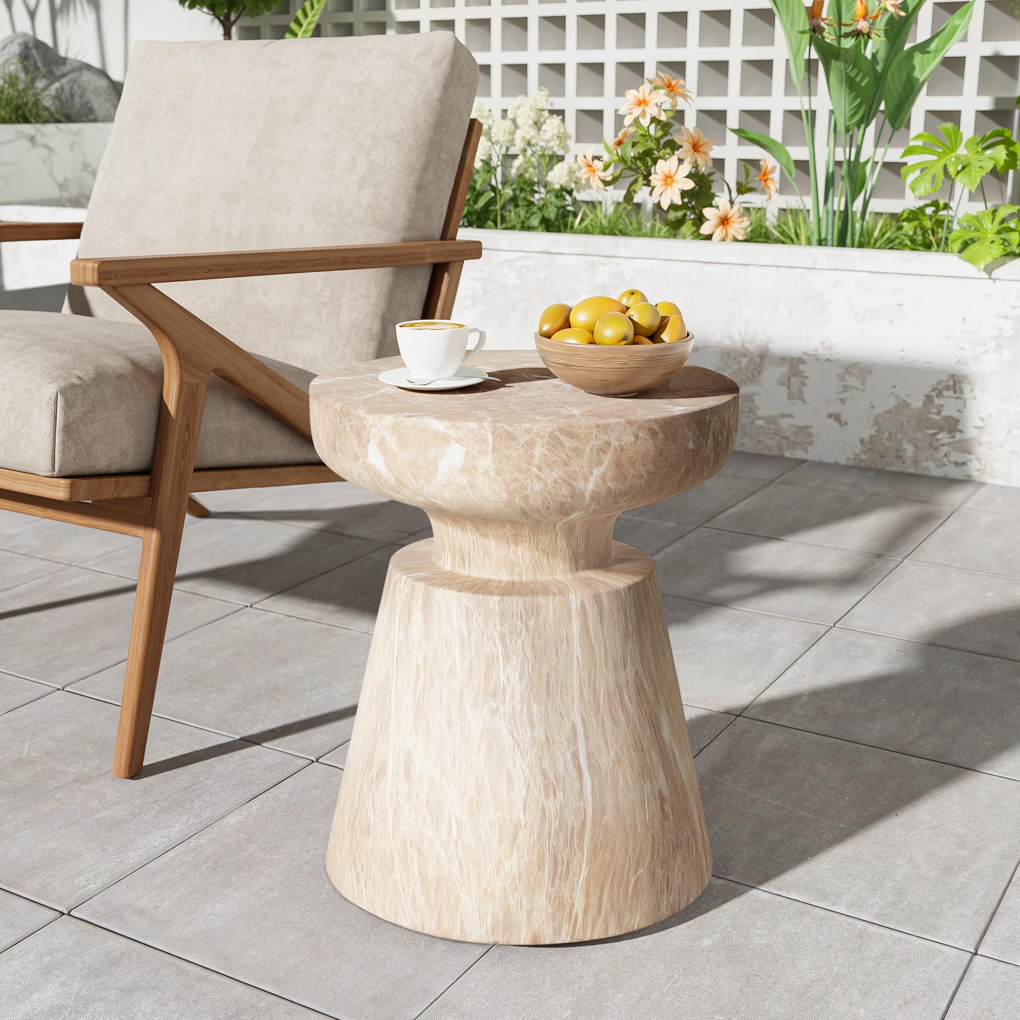 Lightweight Concrete End Table - Indoor Outdoor Round Accent Side Table