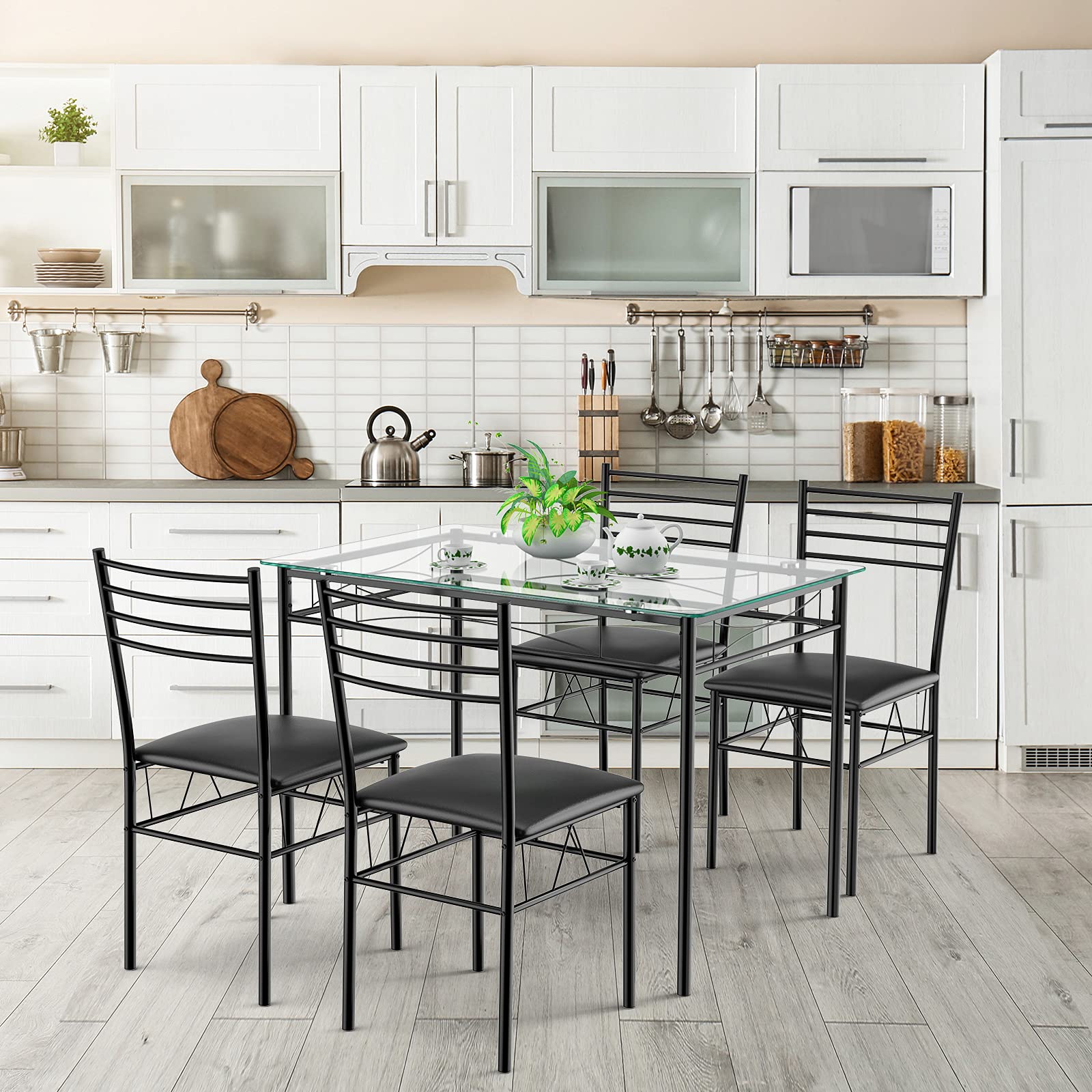 5-Piece Dining Set with Tempered Glass Table