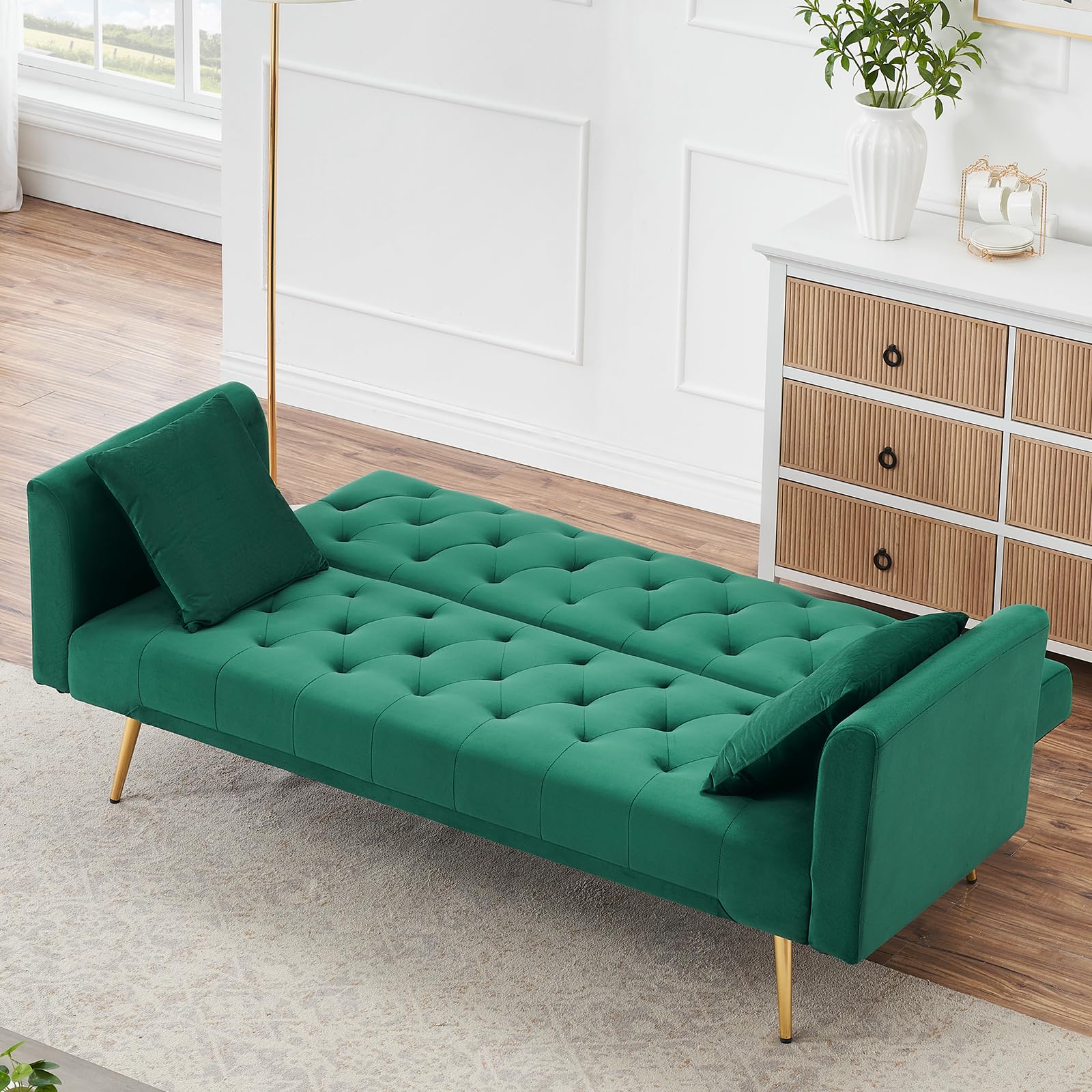 Velvet Sofa Bed with Adjustable Backrest