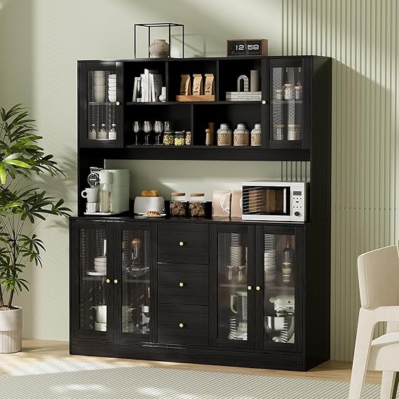 Kitchen Hutch Cabinet with Glass Doors