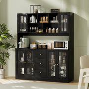Kitchen Hutch Cabinet with Glass Doors