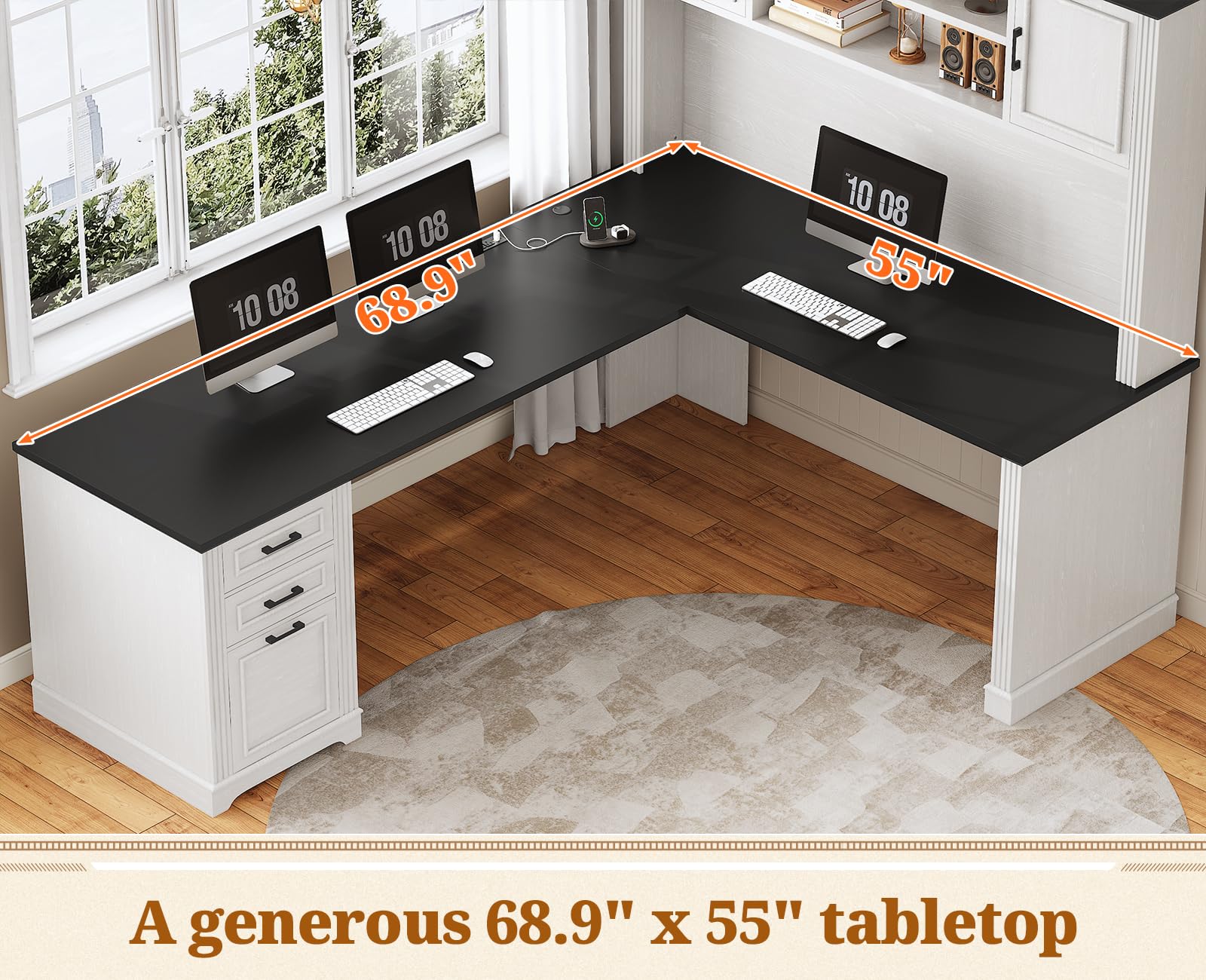 L-Shaped Desk with Hutch and Storage Shelves