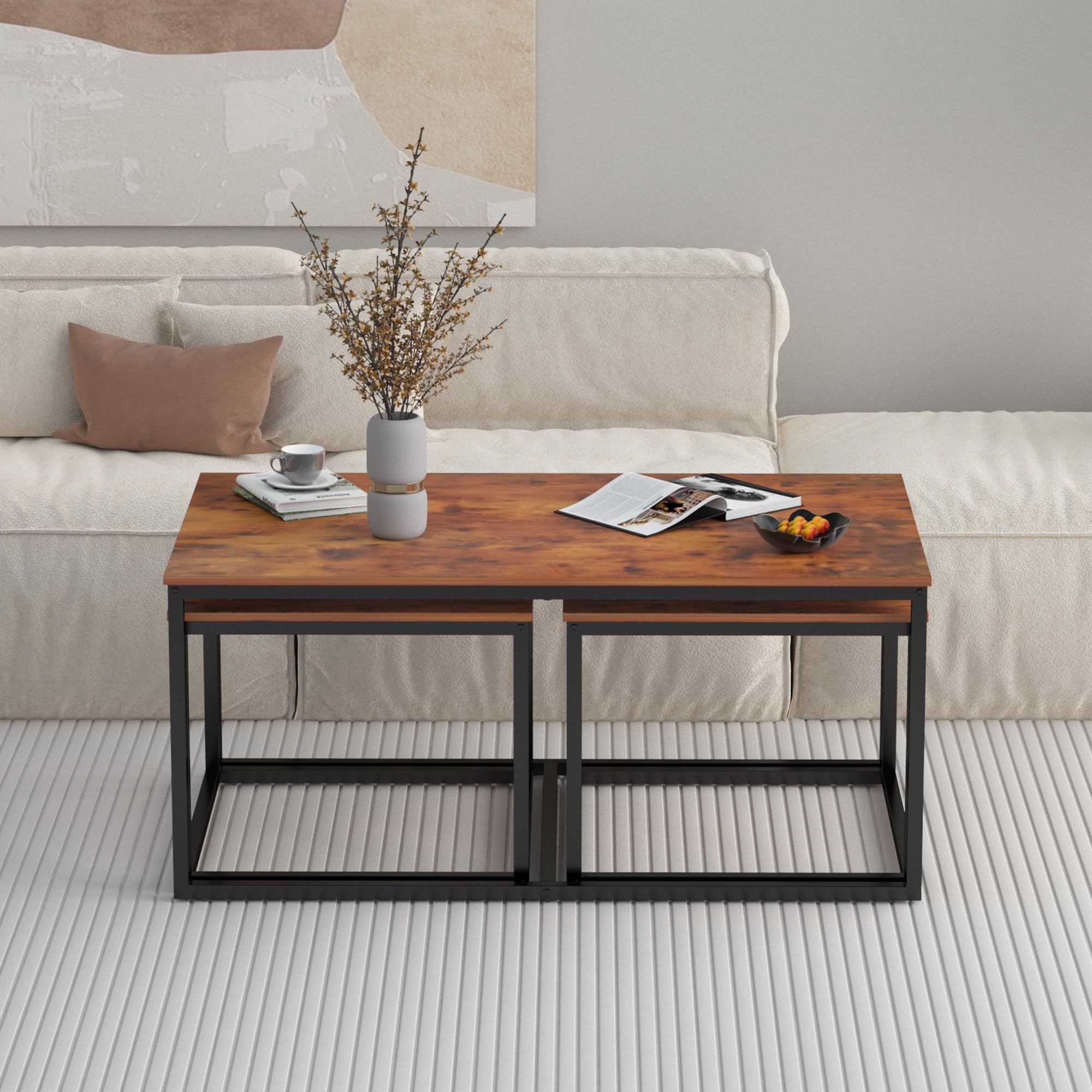 3-Piece Nesting Coffee Table Set - Industrial Rectangular End Tables