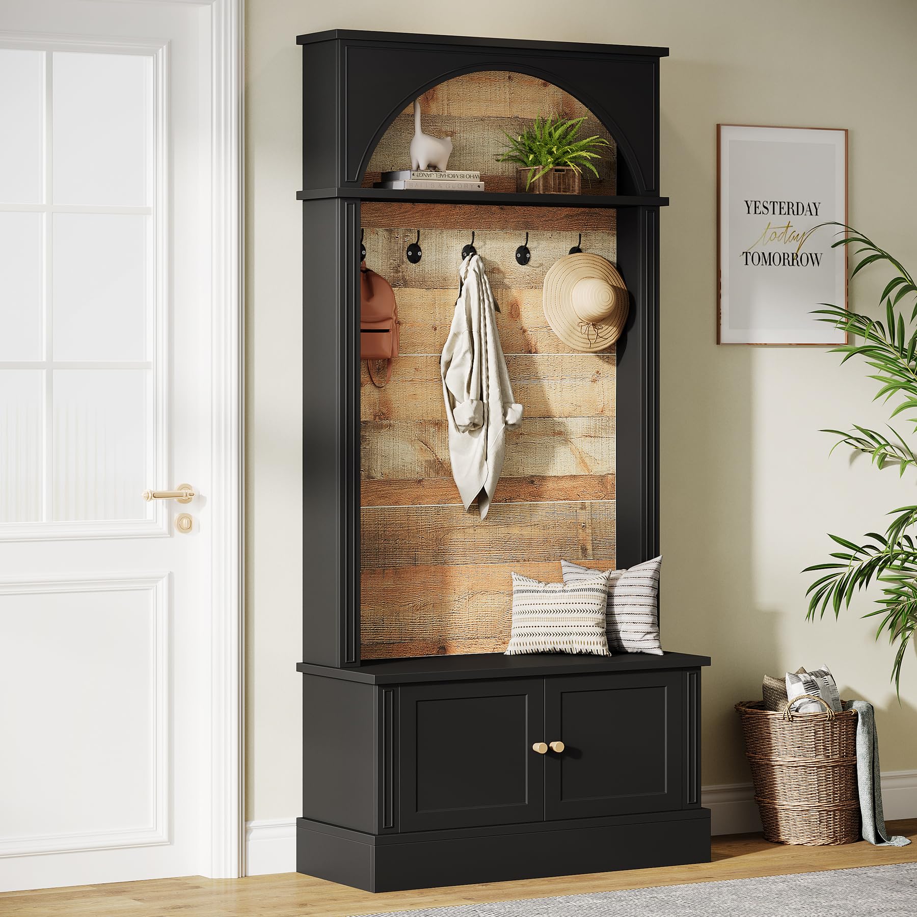 Hall Tree with Storage Bench - 4-in-1 Entryway Organizer with Coat Rack