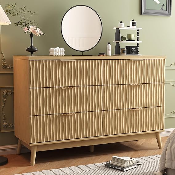 47" Wide 6 Drawer Dresser - Modern Wood Chest