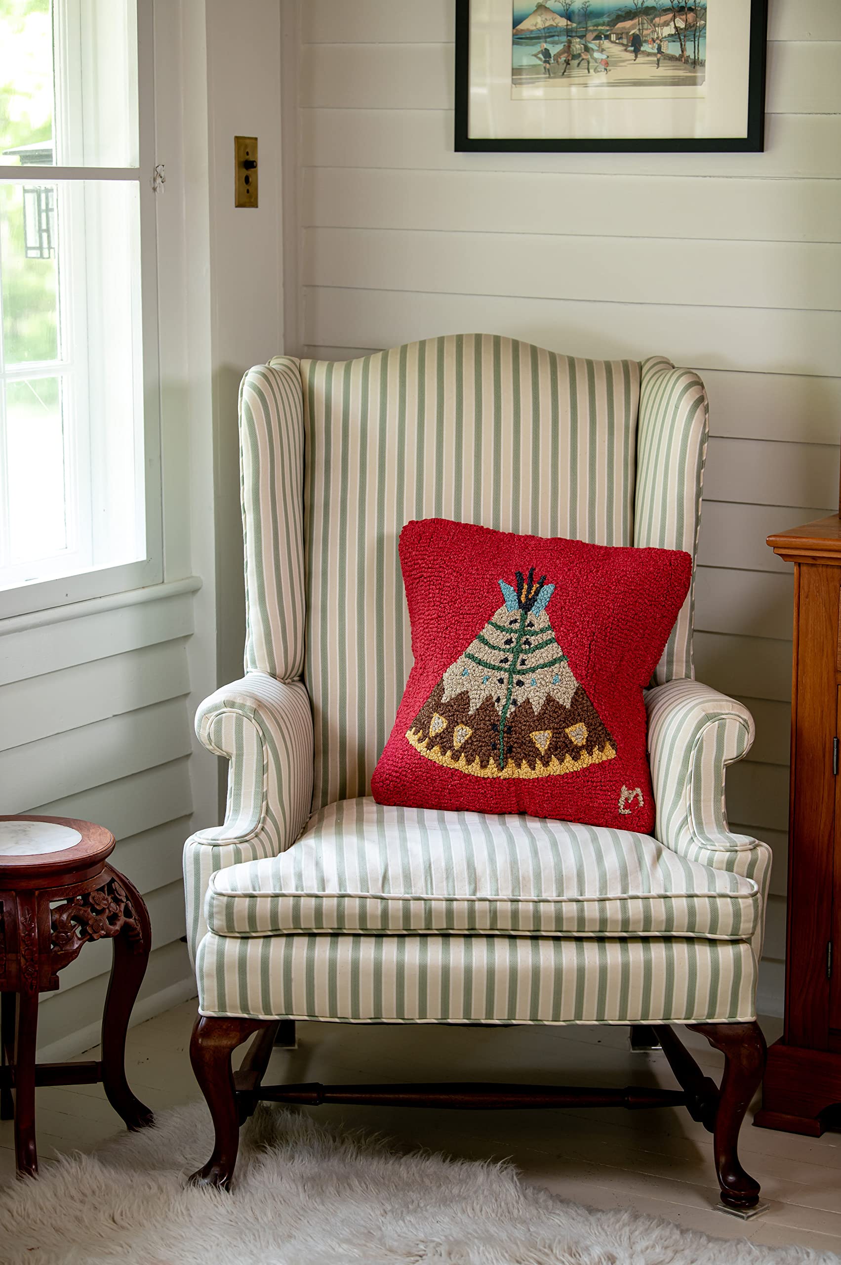 Teepee Hand-Hooked Wool Decorative Throw Pillow 18x18