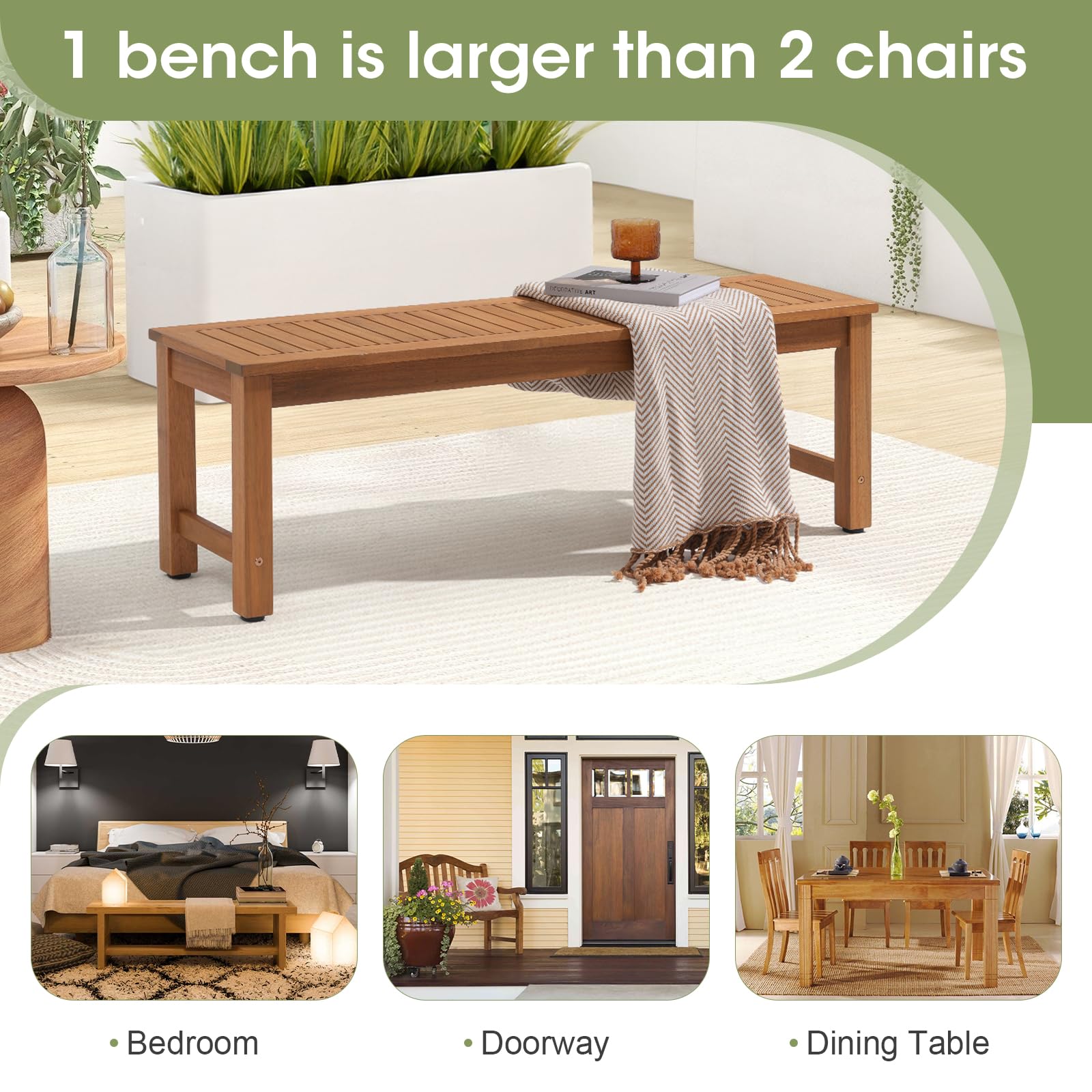 51" Acacia Wood Outdoor Bench