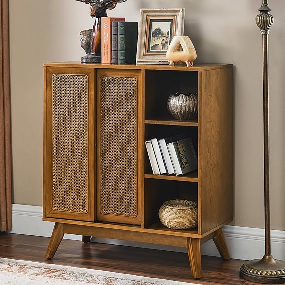 Mid-Century Rattan Sideboard Storage Cabinet