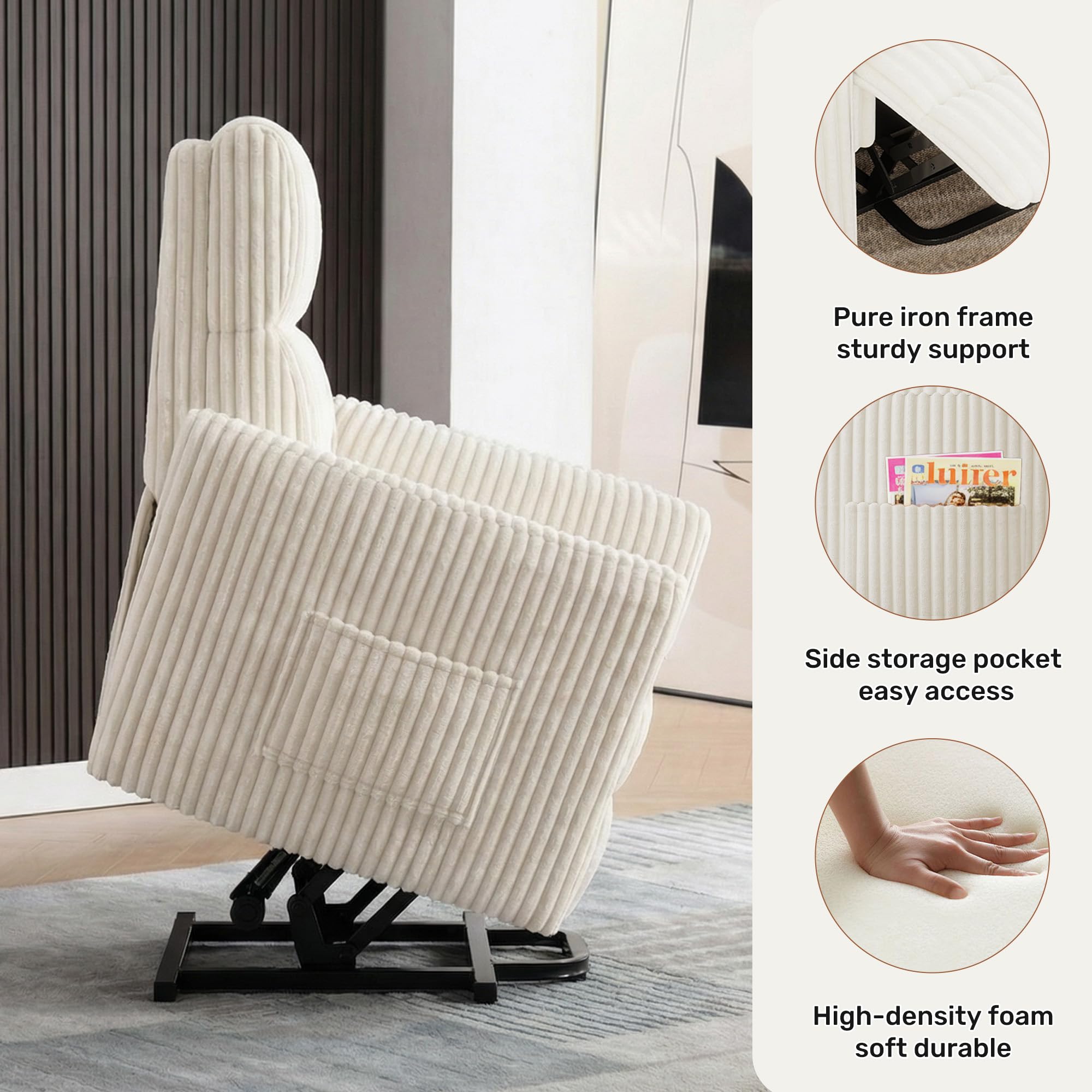 Round Power Lift Recliner Chair with Faux Fur