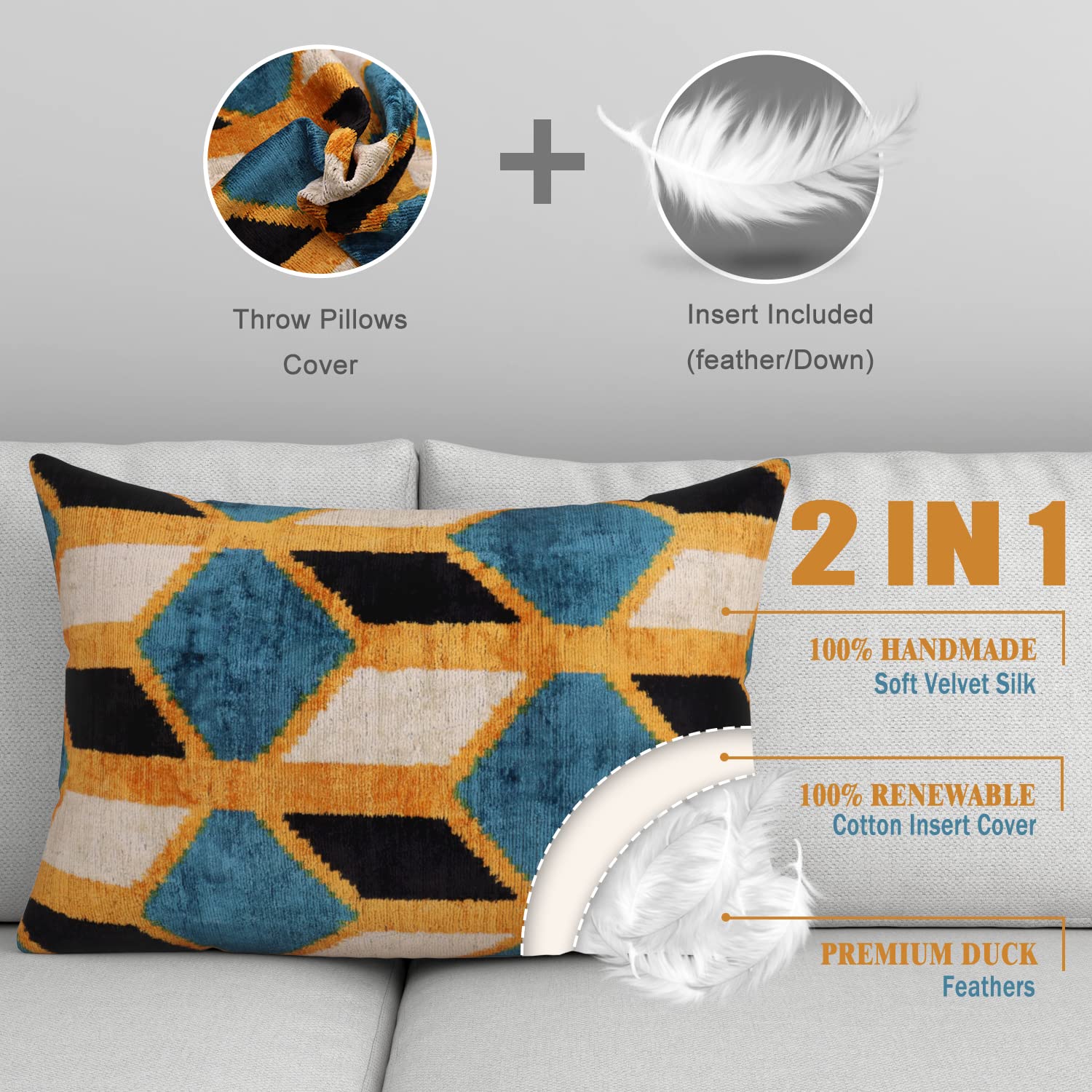 Handmade Velvet Throw Pillow 16x24