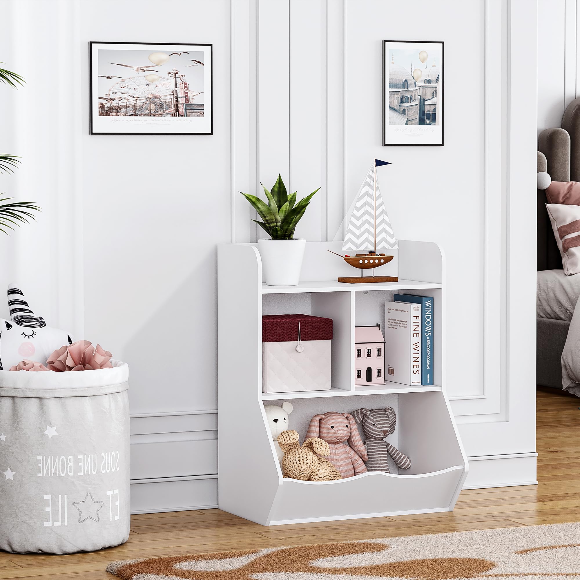 Kids Bookshelf and Toy Storage Organizer White