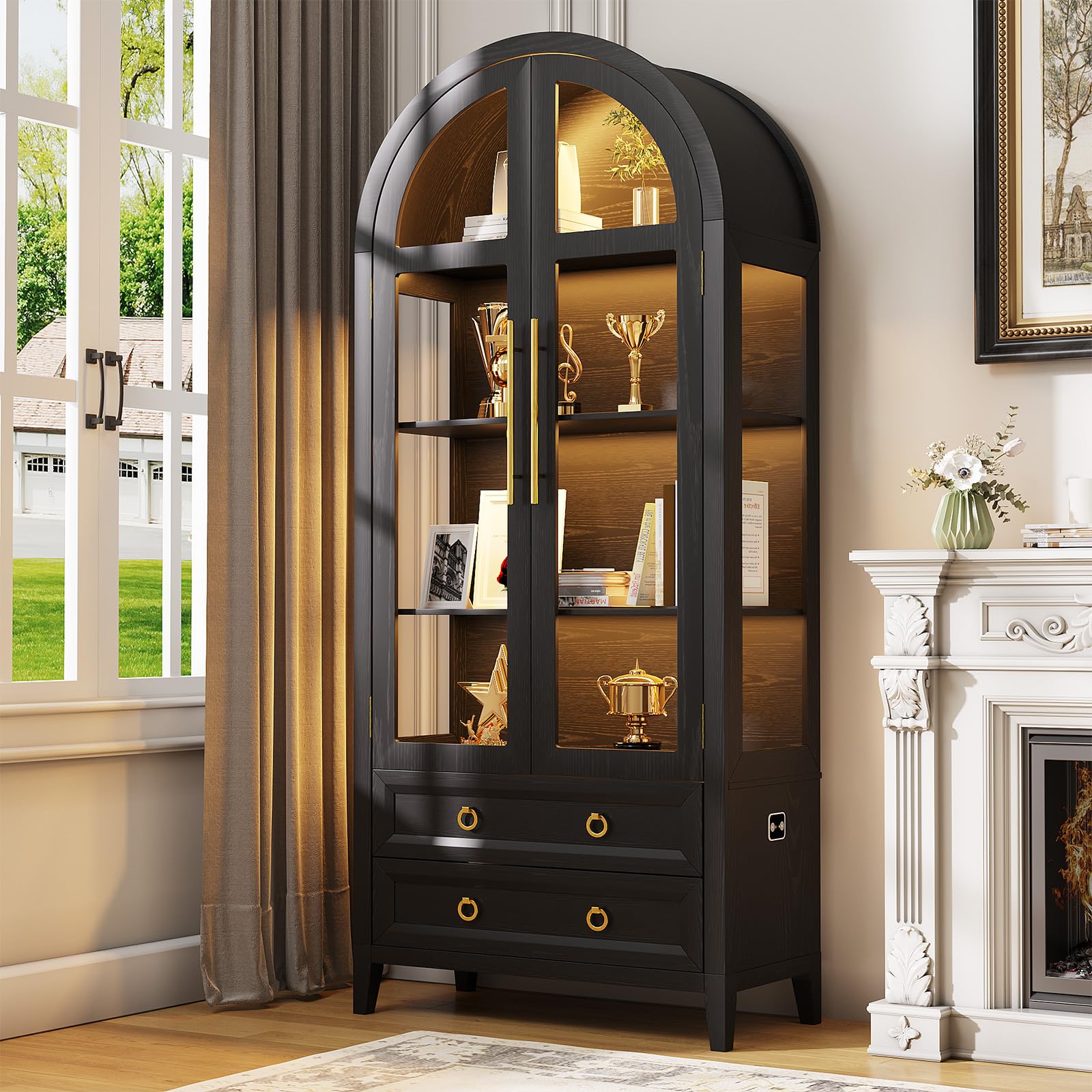 Arched Display Cabinet with LED Lighting