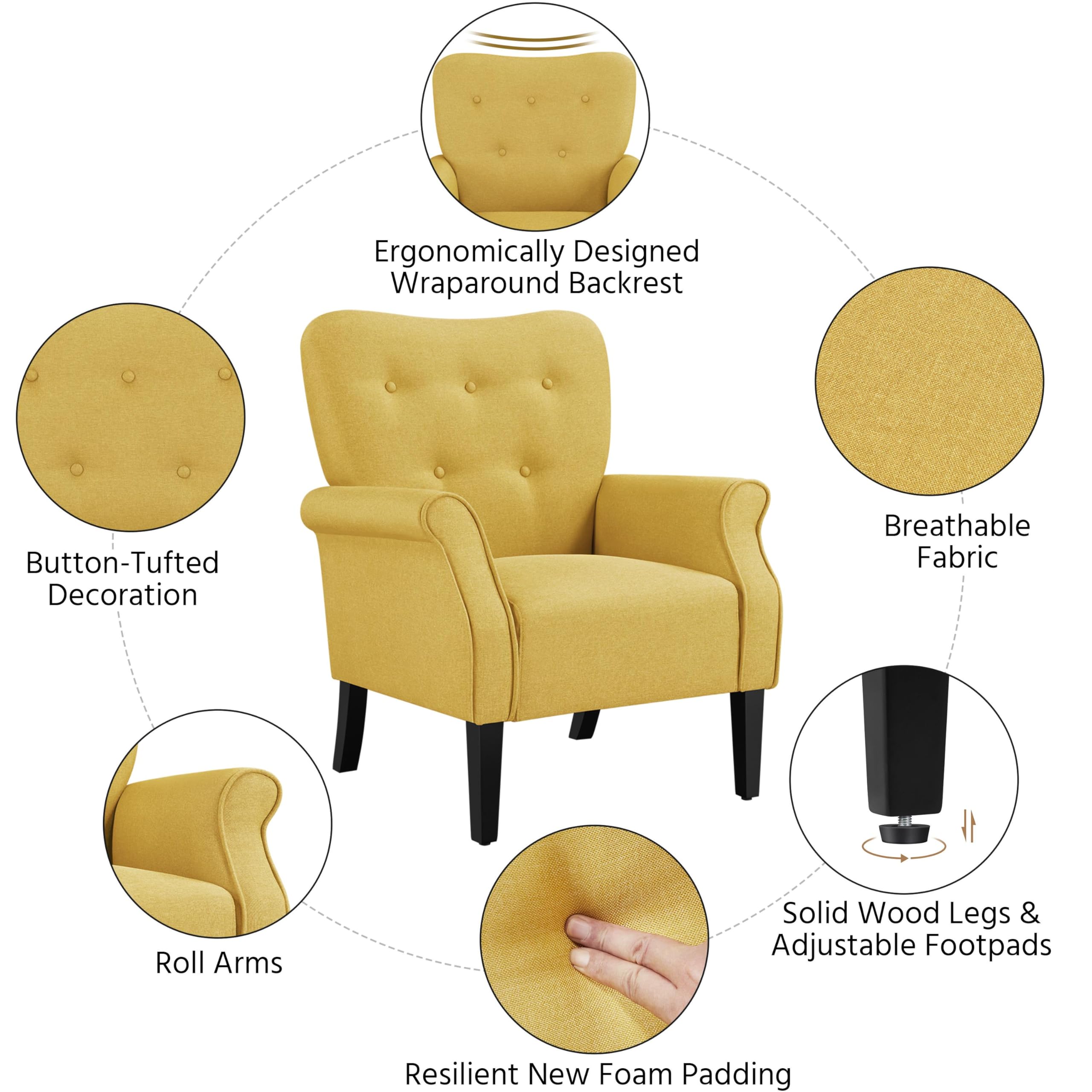 Mid-Century Modern Accent Chair Yellow