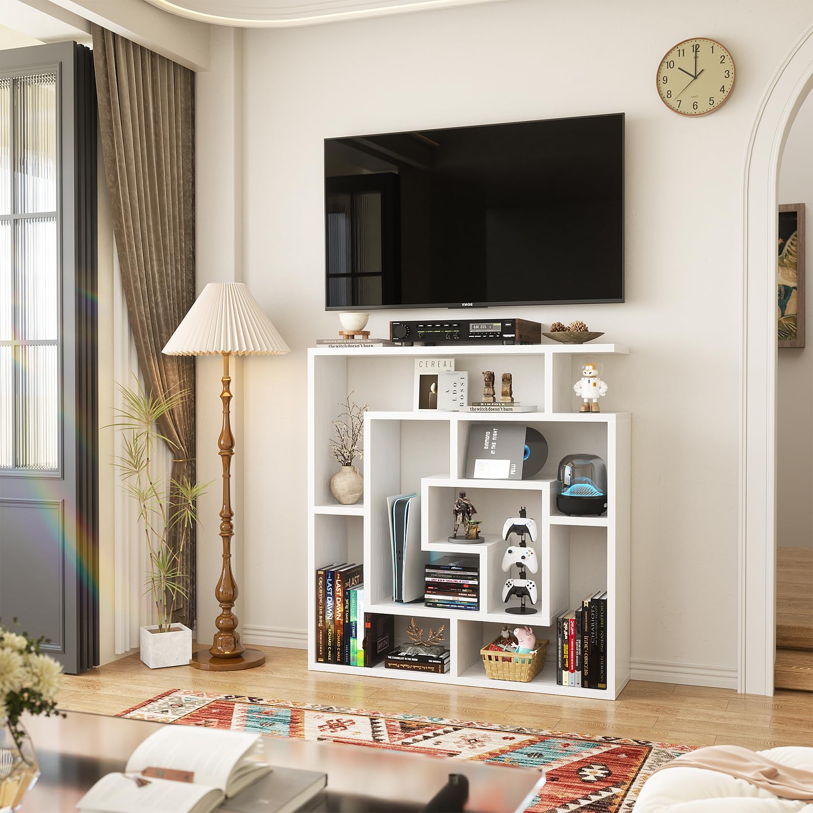 6 Tier Geometric Bookshelf Wall Mounted Display