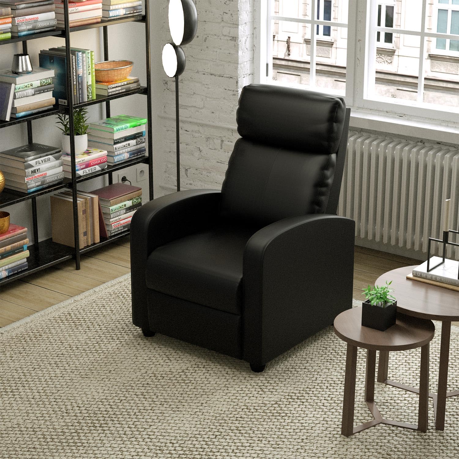 Massage Recliner Chair, Single Sofa Chair with Remote Control, Chair Recliner, Lazy Recliner Chair, Living Room Recliners with Pu Leather Padded Seat Backrest, Recliner Chairs for Adults, Black