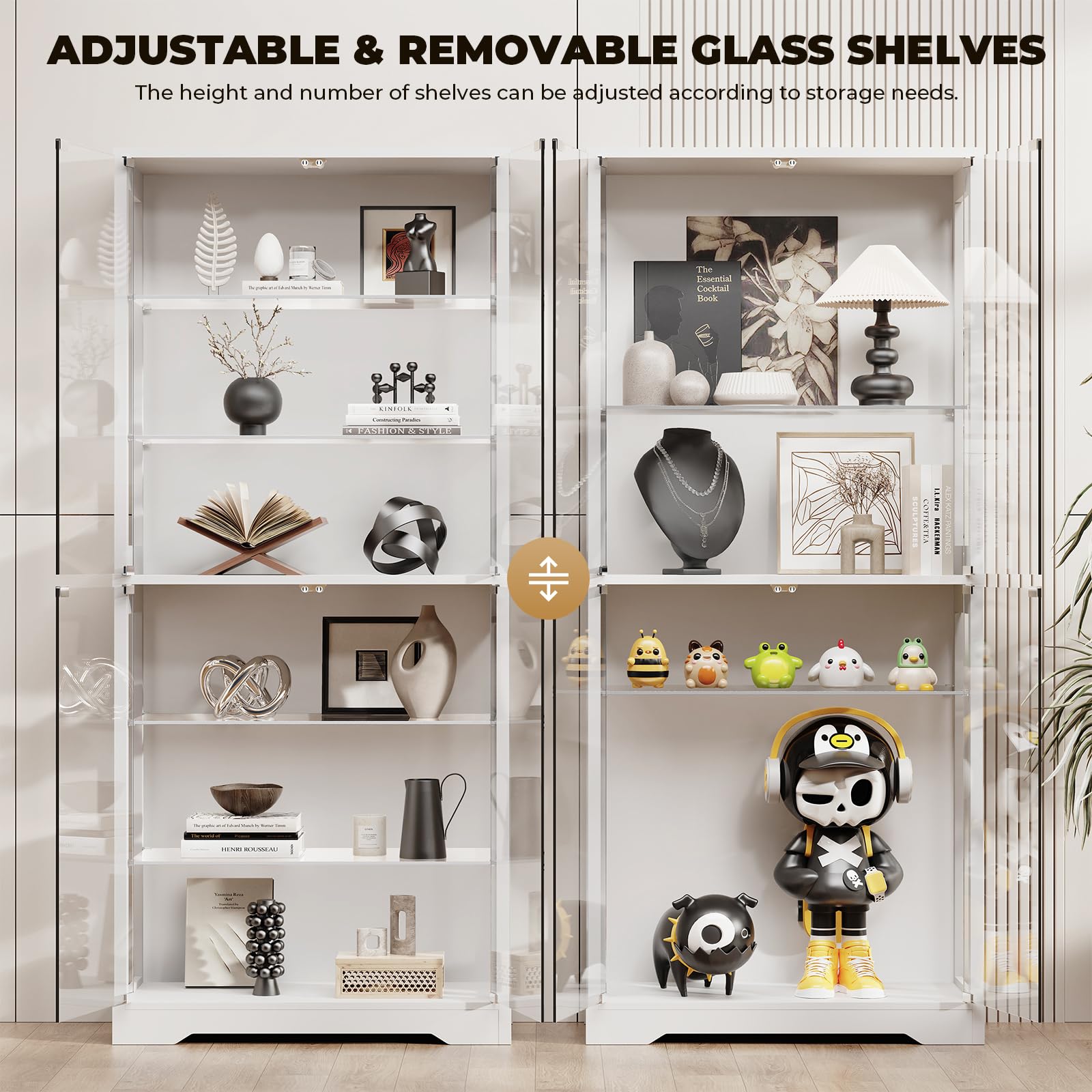 6-Tier 71" Display Cabinet with Glass Door and LED Lights