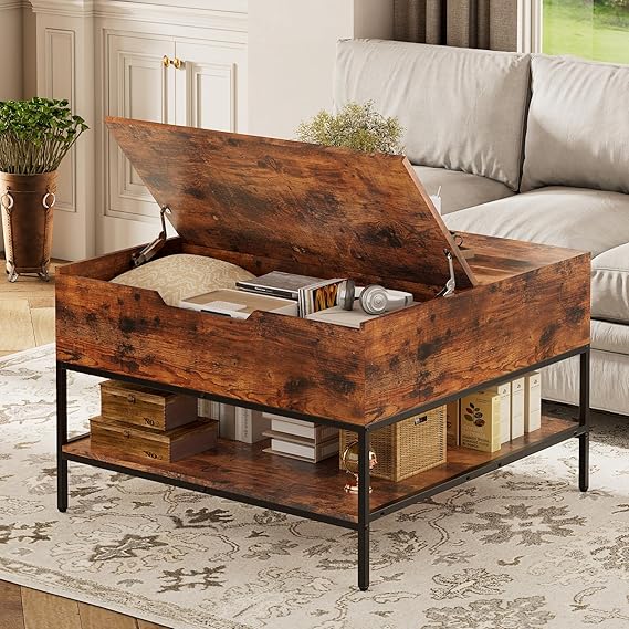 Round Flip Top Coffee Table with Storage