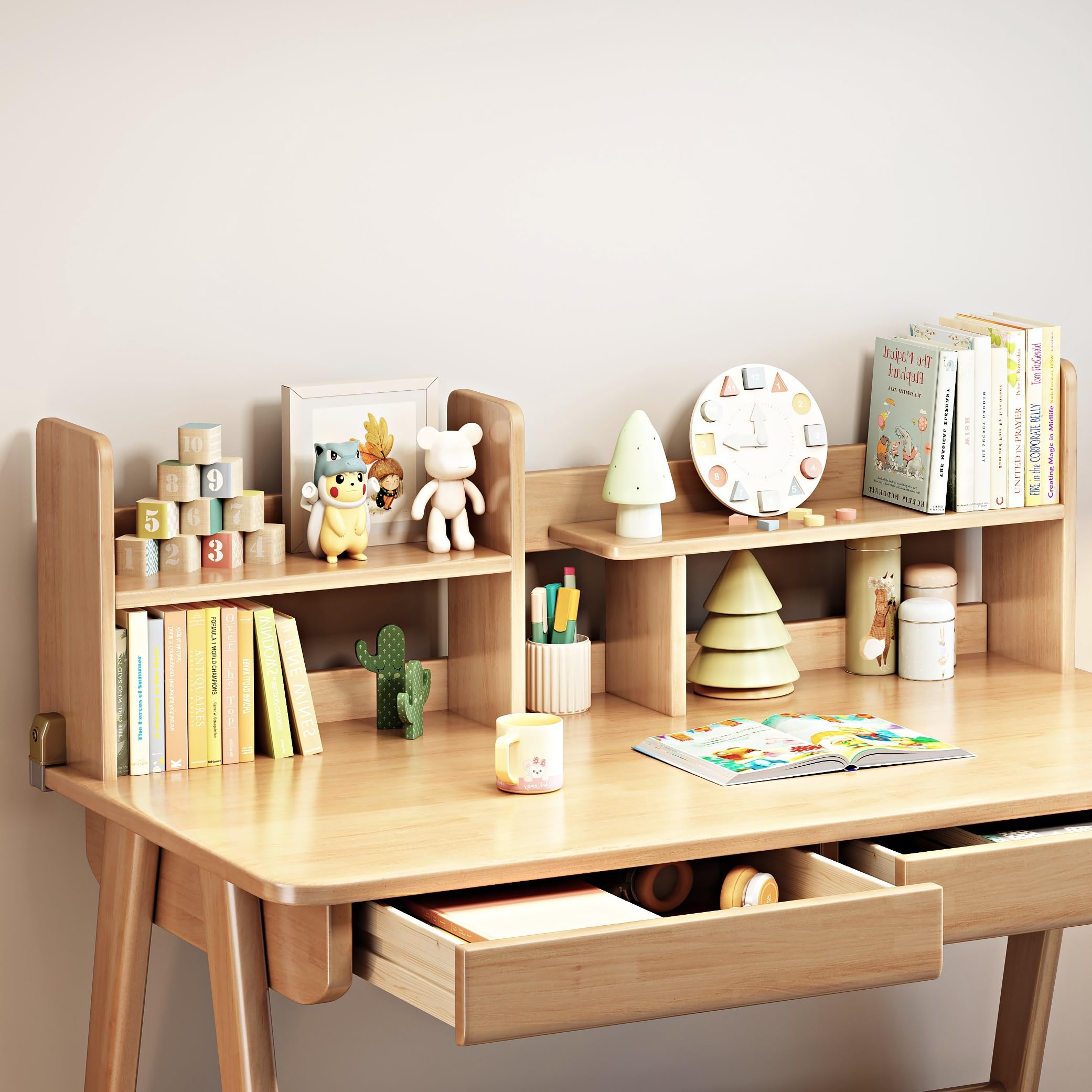 Kids Study Desk with Bookshelf and Drawers
