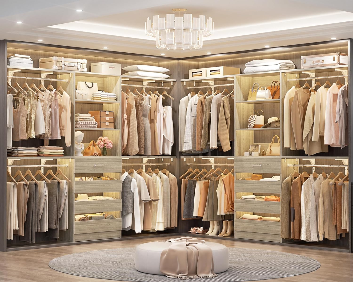 Closet System with Drawers and Hanging Rods