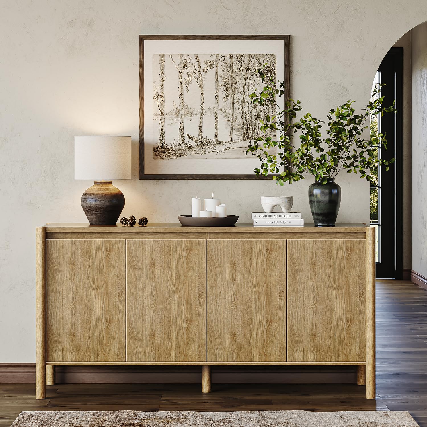 59" Mid Century Sideboard Cabinet with 4 Doors
