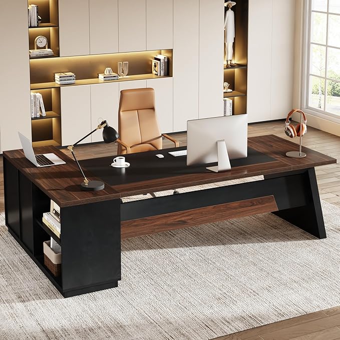 78" L-Shaped Executive Desk with Drawers and File Cabinet