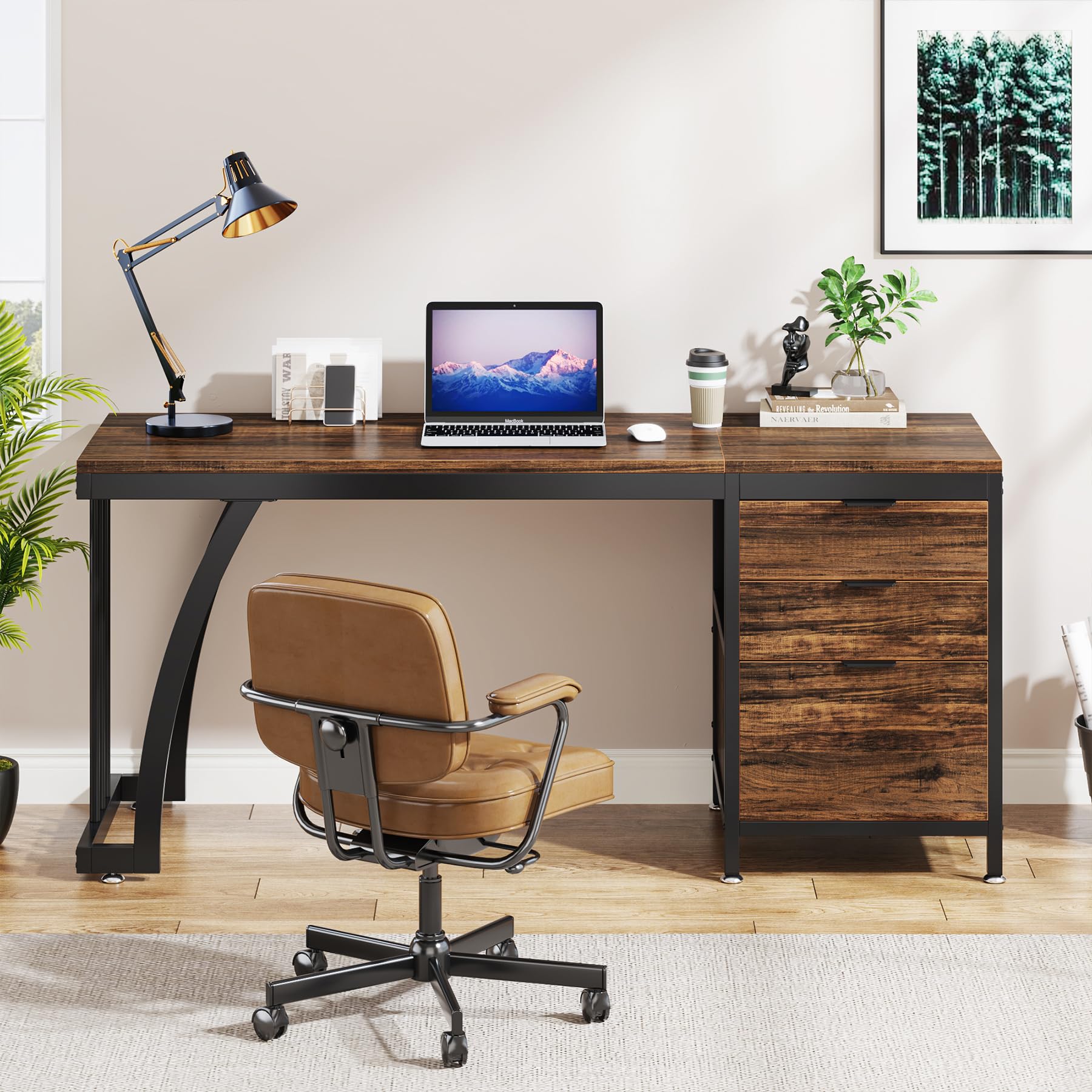 Computer Desk with 3 Drawers 59-Inch Industrial Writing Table