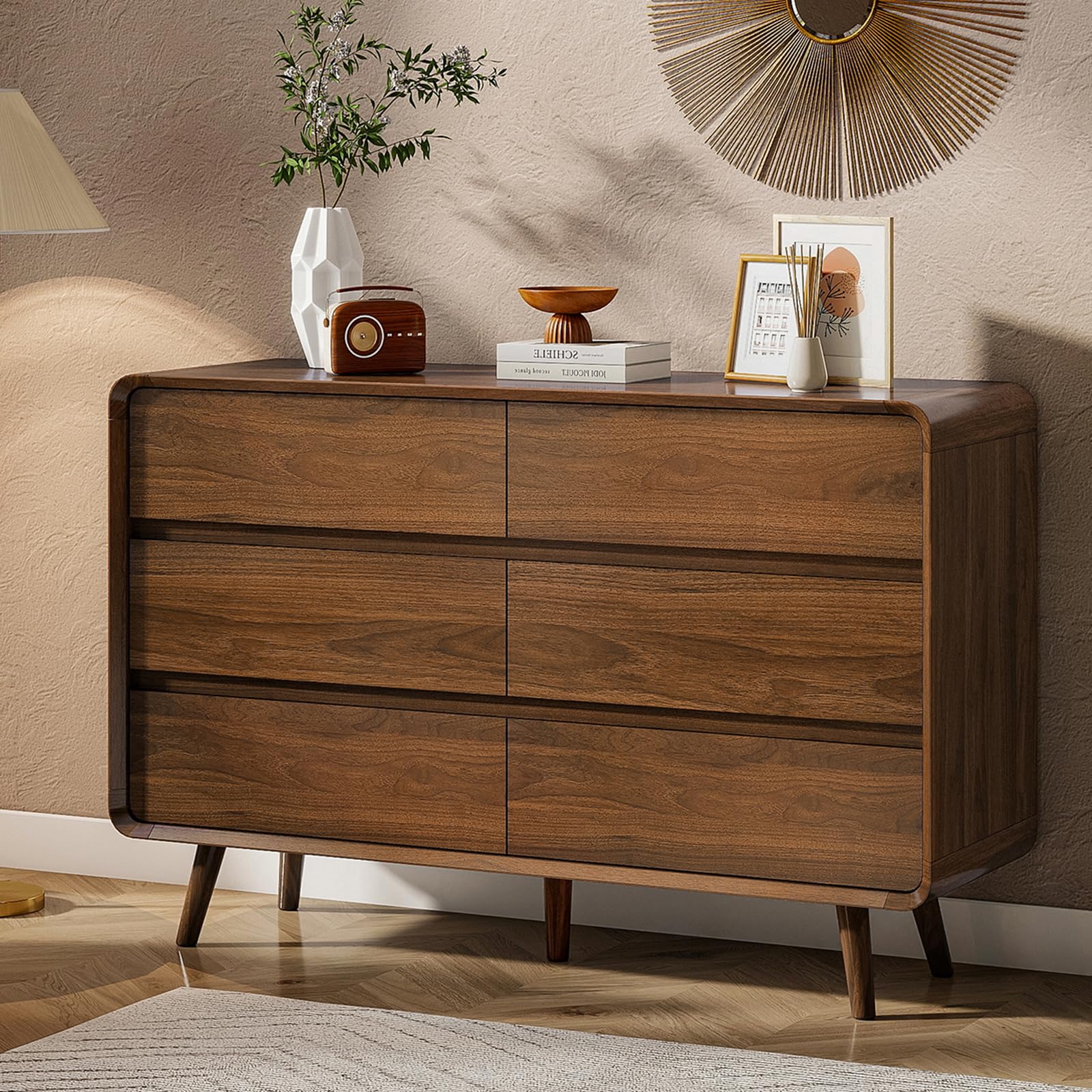 47" Wide Mid Century Modern Dresser with 6 Drawers