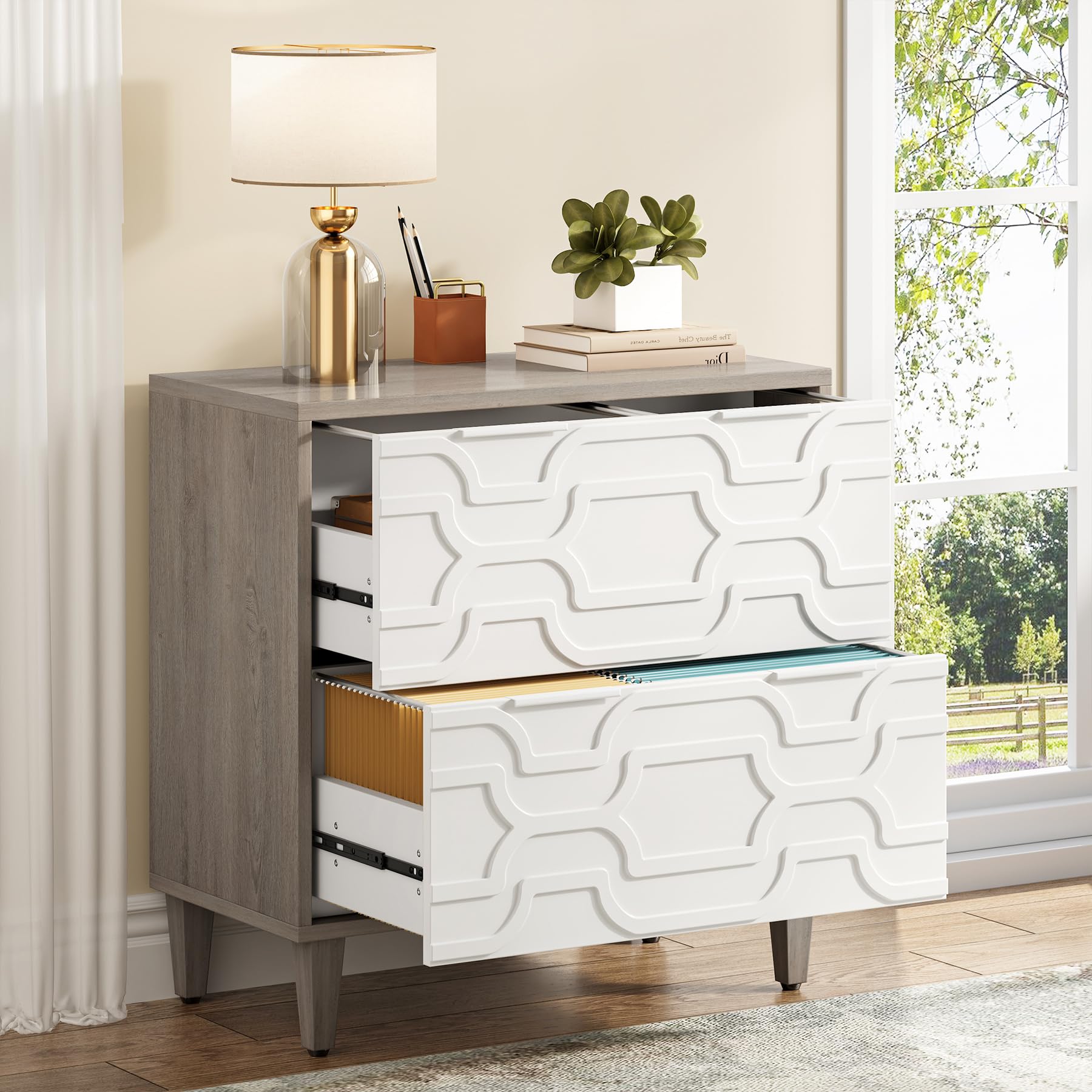2-Drawer Lateral File Cabinet with Printer Stand