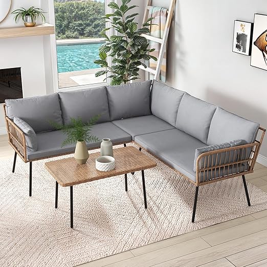 L-Shape Outdoor Patio Furniture Set with Coffee Table
