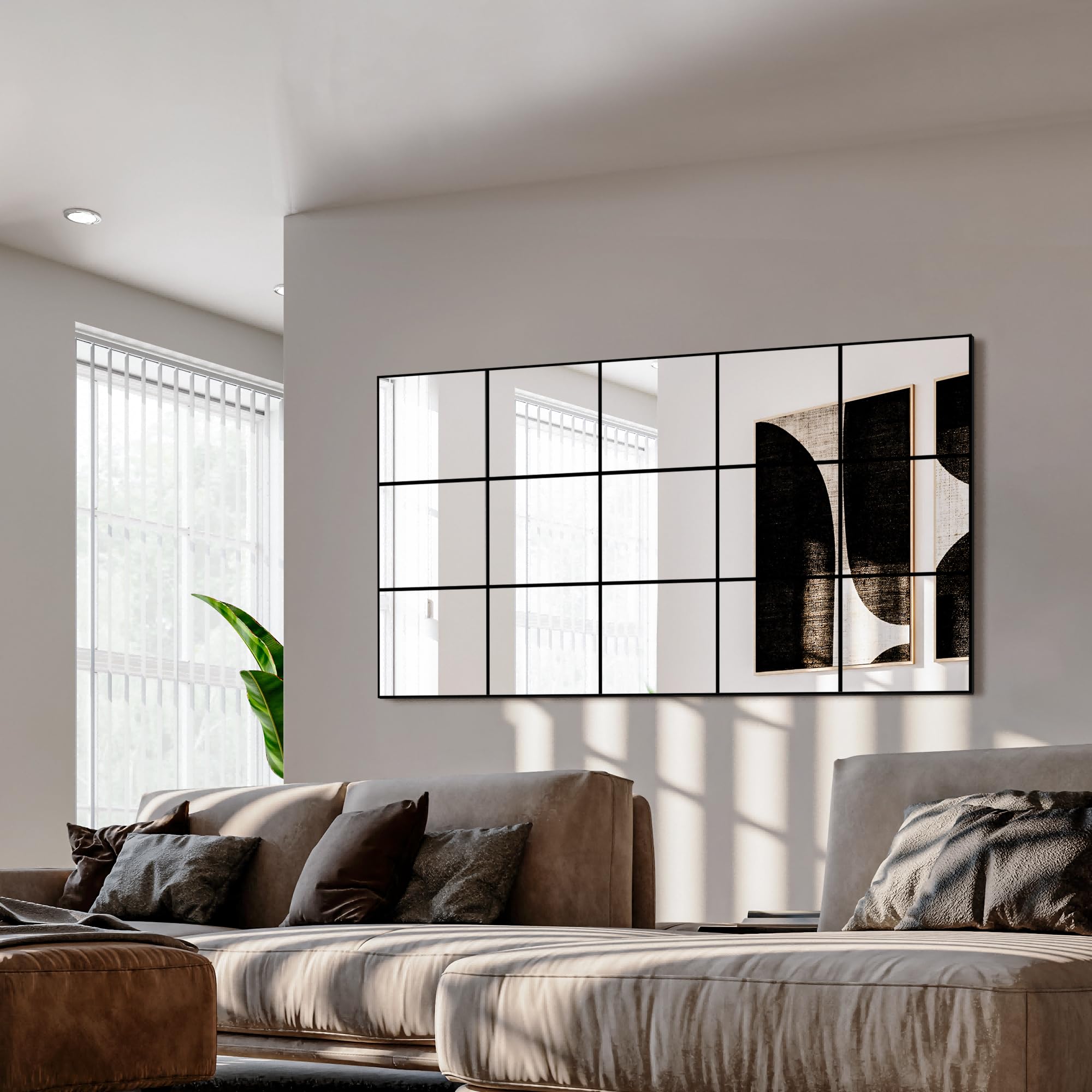 Rectangular Wall Mirror 55x28 Black Aluminum Frame