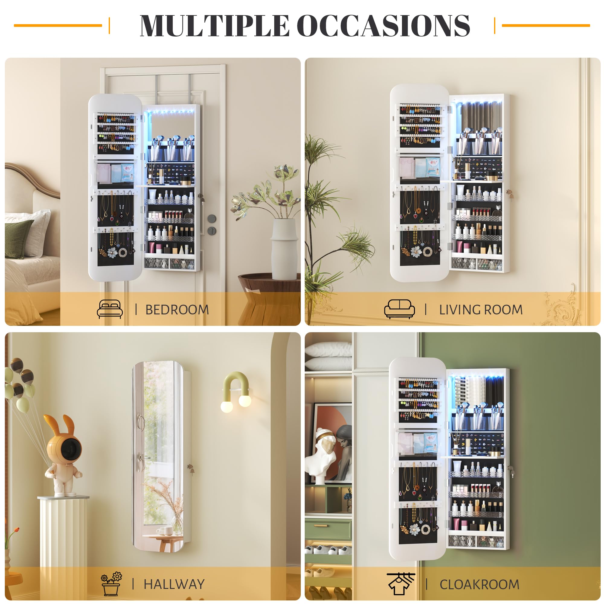 47.2" LED Mirror Jewelry Cabinet Wall Mounted