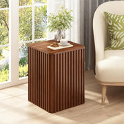 Set of 2 Fluted Side Table with Storage-Small Square End Table with Solid Wood Veneer Top, Accent Table Modern Farmhouse Pedestal Drink Table for Couch Sofa Living Room, Rustic Brown