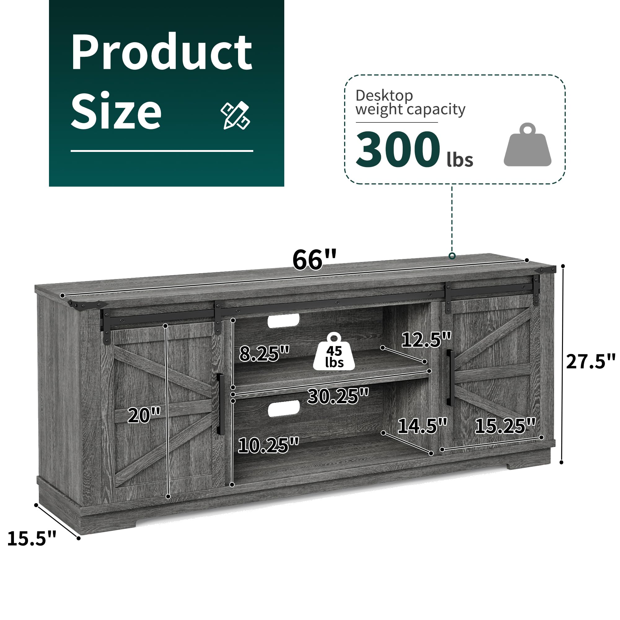 Farmhouse TV Stand with Sliding Barn Doors