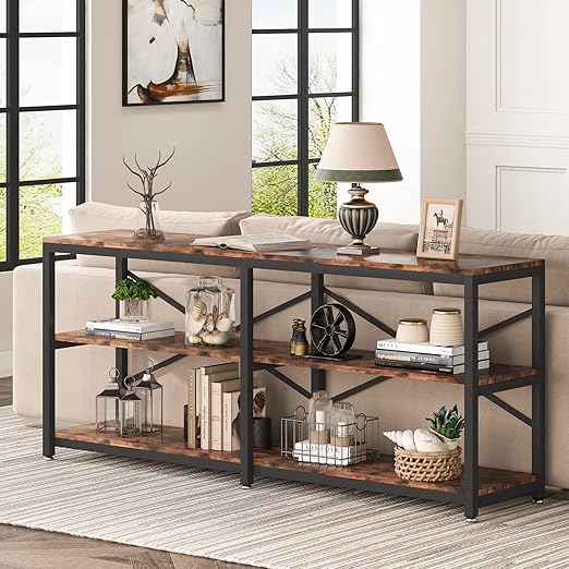 Extra Long Console Table with Storage Shelves