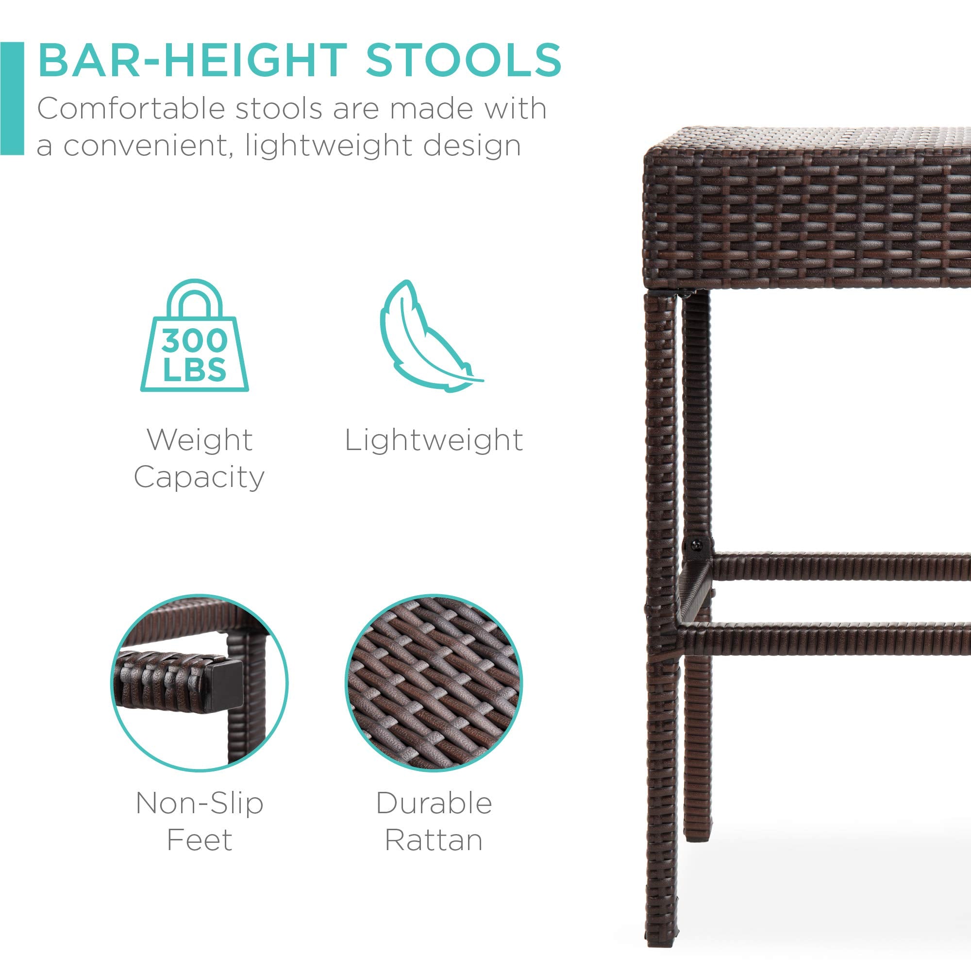 5-Piece Outdoor Wicker Bar Table Set with Storage