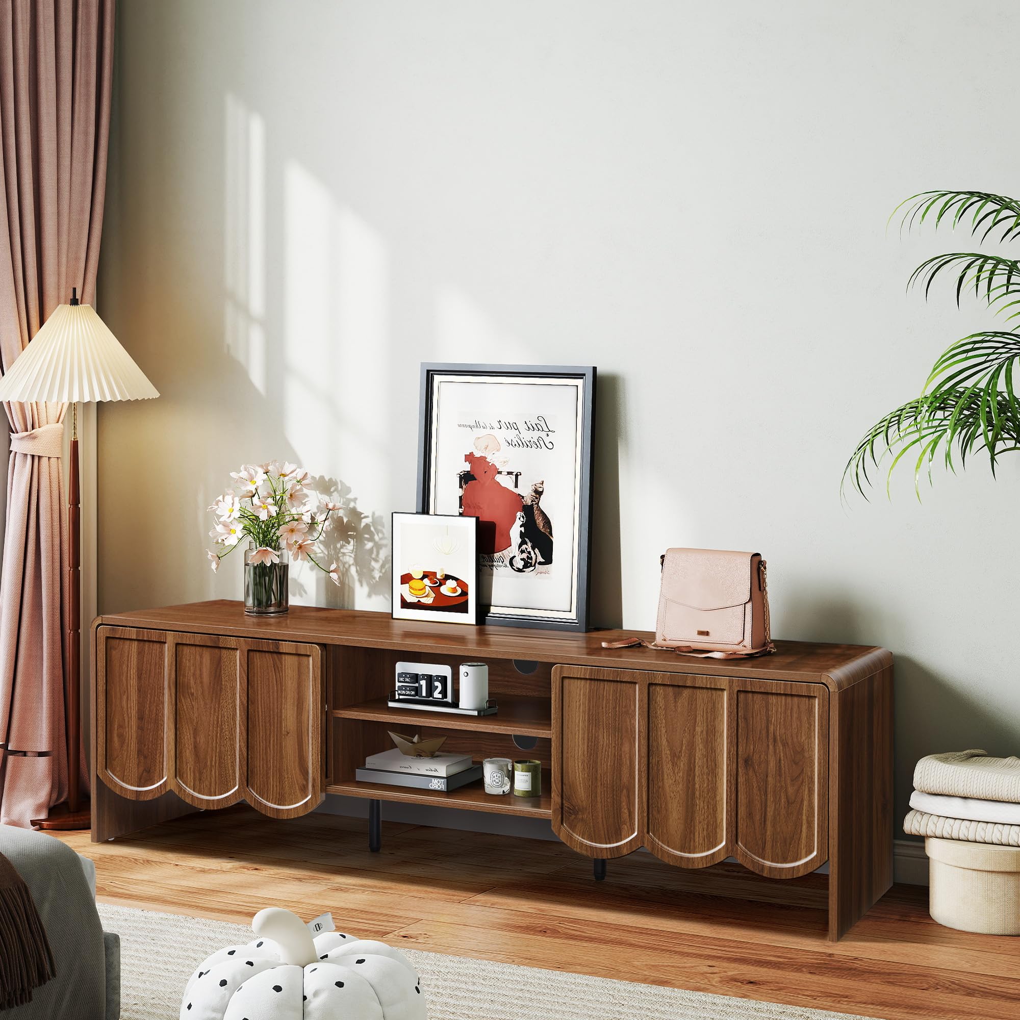 63" TV Stand Wave Panel Entertainment Center