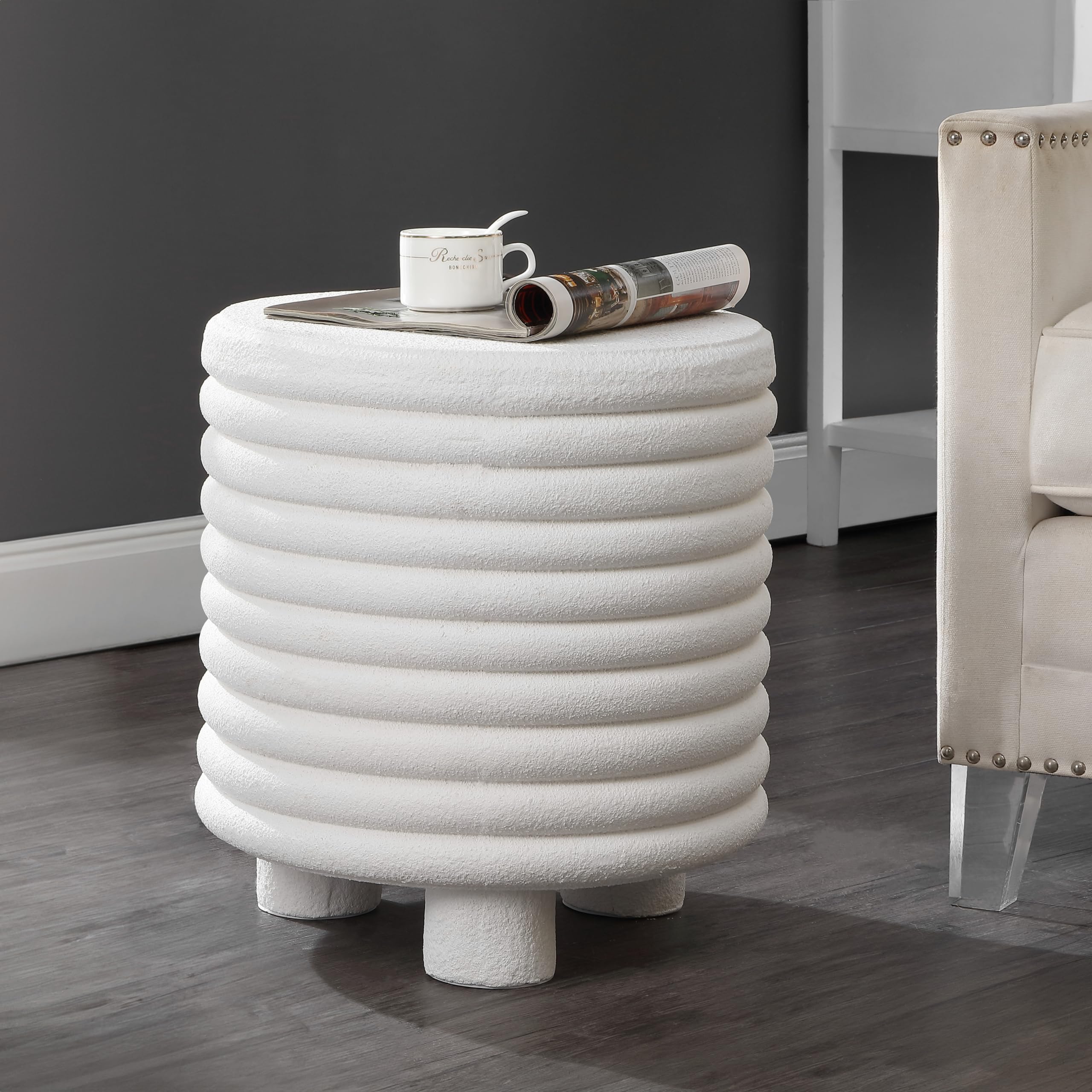 18" 3-Legged Drum Accent Table - Indoor/Outdoor White Frosted