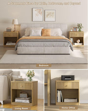 Fluted Nightstand Set of 2 with Drawer and Storage