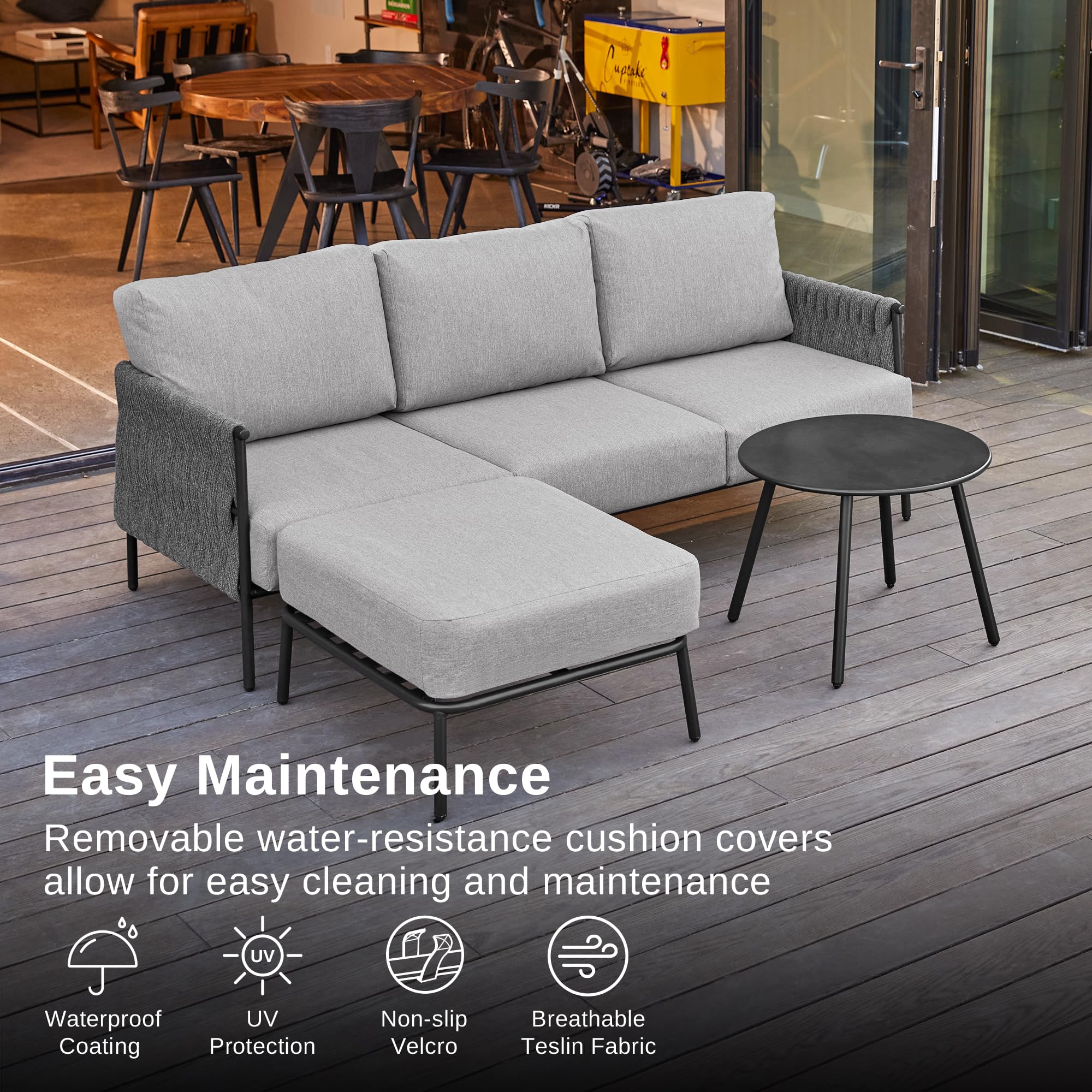 4-Seat Outdoor Sectional Sofa Set with Coffee Table